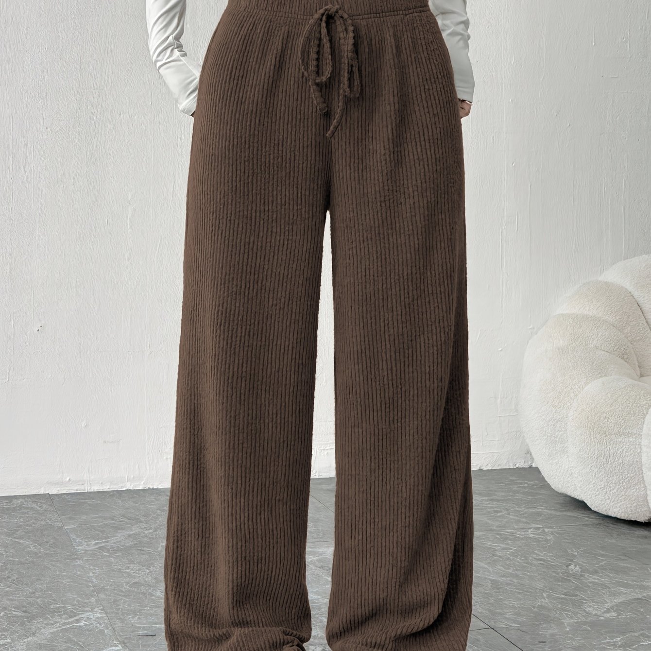 TEMU Women' Color Straight-leg Loose Fit Casual Sports Pants, New Style Ribbed Trousers, For Morning Runs, Night Runs, , And Lounging At Home,