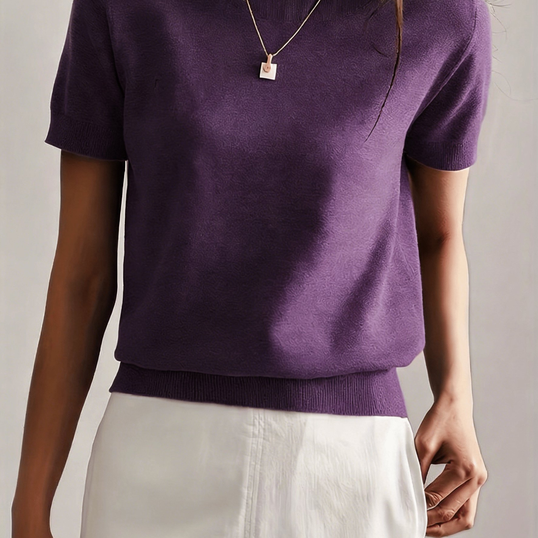 TEMU New Style Easy Lightweight Casual Vacation Solid Color Short-sleeve Top For Women