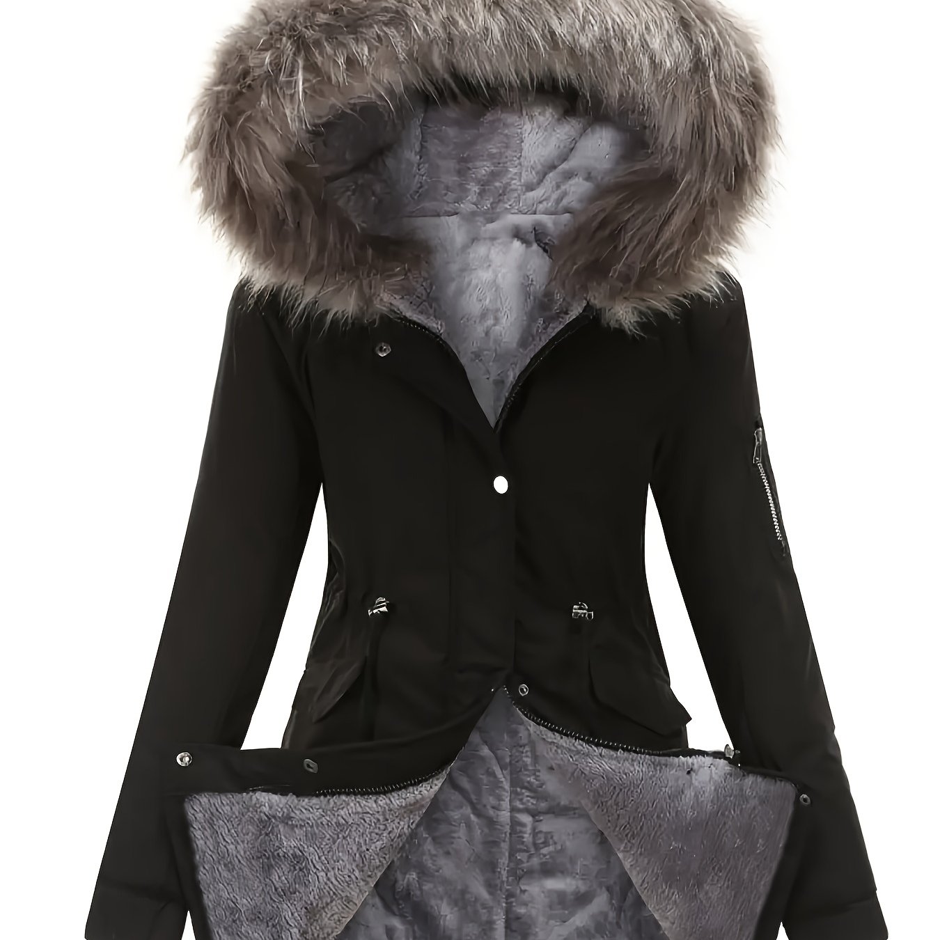 TEMU Women's Casual Hooded Jacket With Hood & Pockets - Mid-length Machine-washable Solid Color Sleeve Coat For Casual Attire, Cute Jacket,