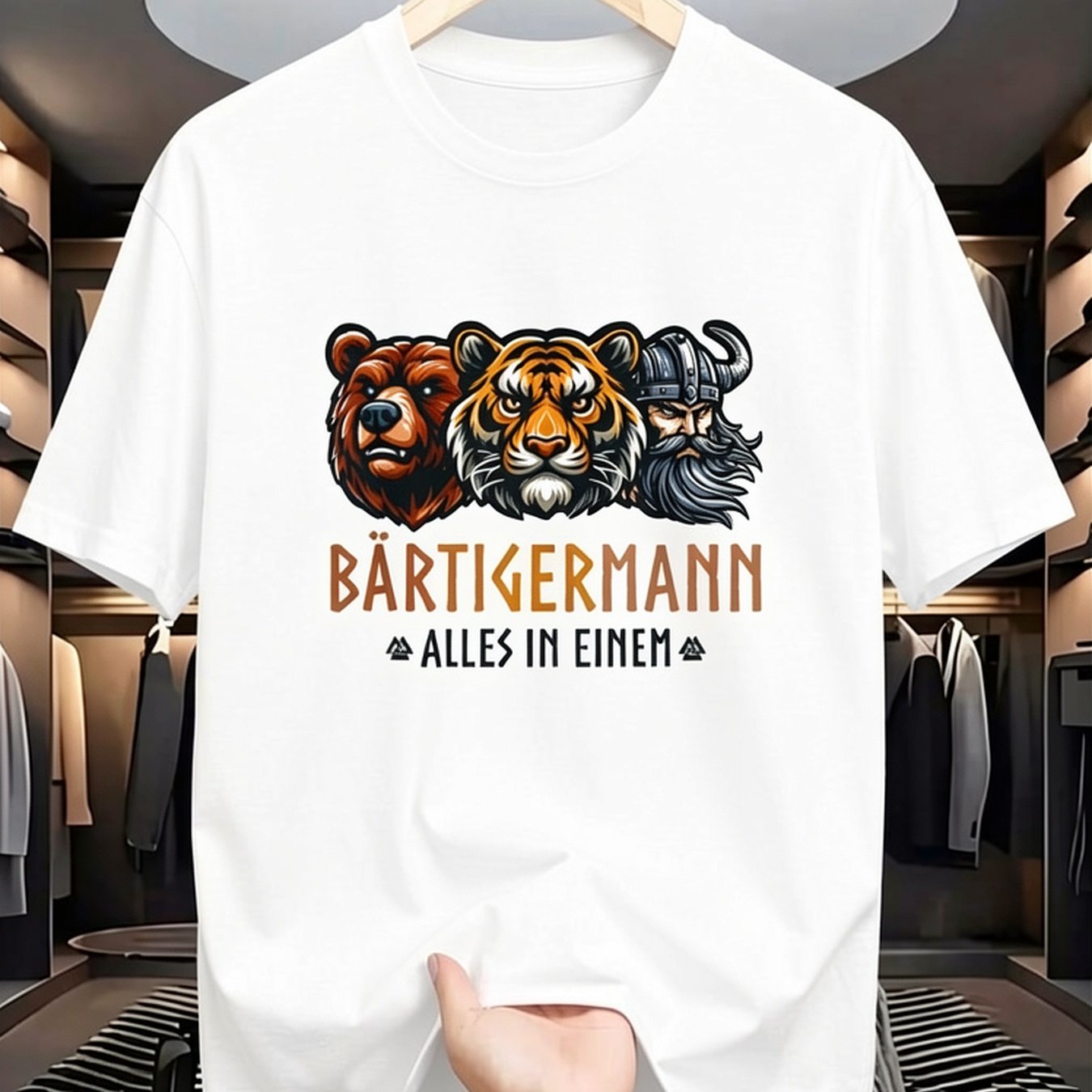 Bear Tiger Viking For Man All In 1 Casual Outing Pure Cotton Short Sleeve T Shirt