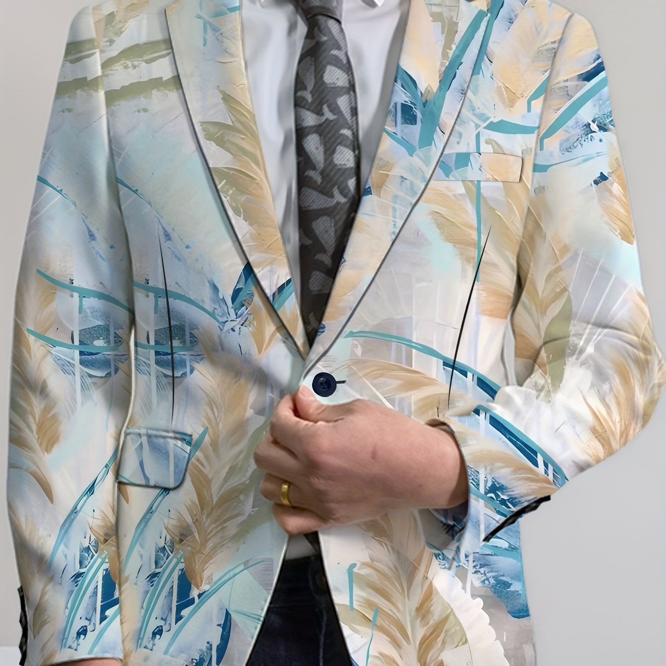 TEMU 1pc Men's Casual Polyester Suit Jacket, Regular Fit With Button Detail, Solid Pattern, , Notched Lapel Style, Standard Size