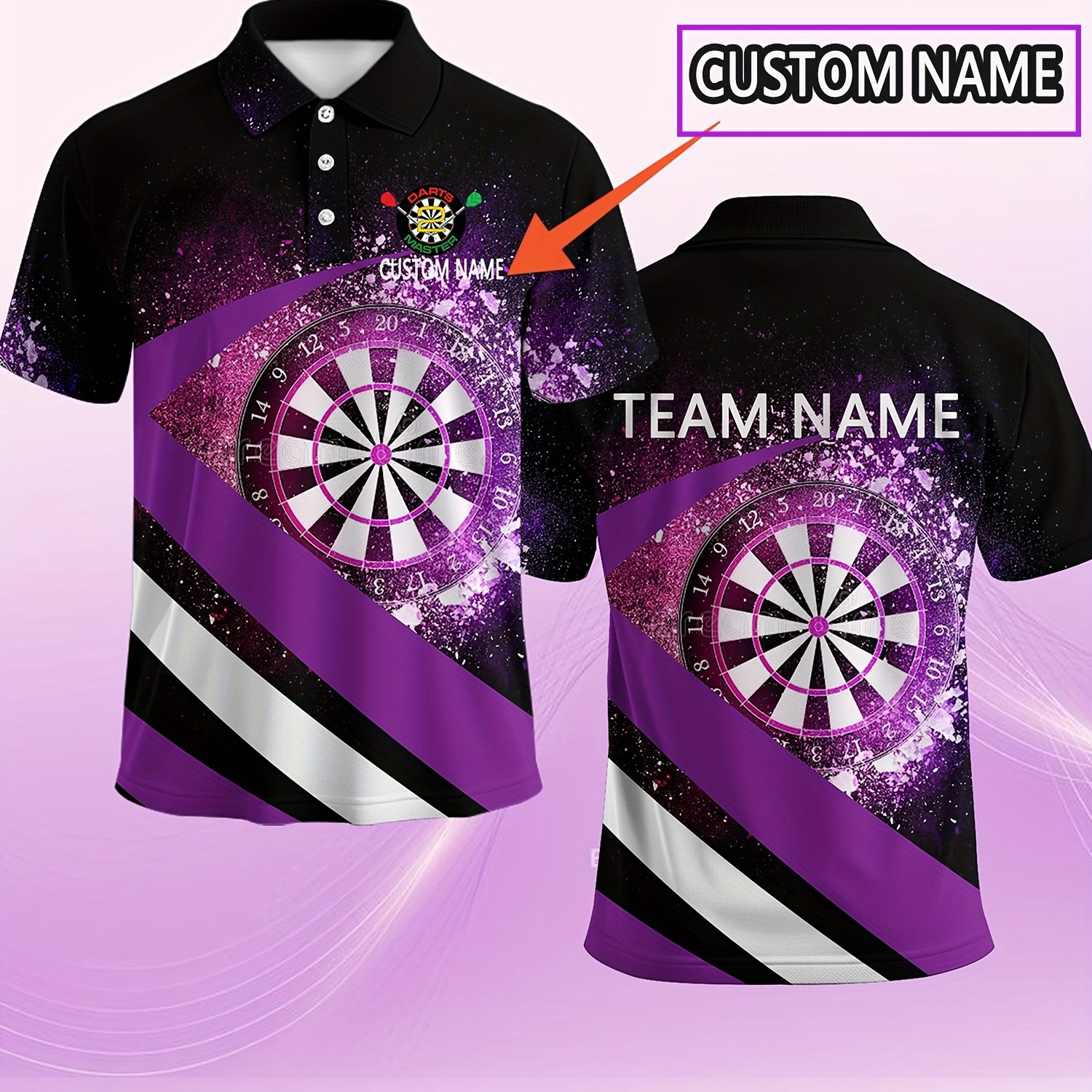 TEMU Custom Trendy 3d Dart Print Shirt For Men, Personalized Name And Team Name Short Sleeve Shirt, Loose Fit Casual Collared Button- T-shirt, Plus