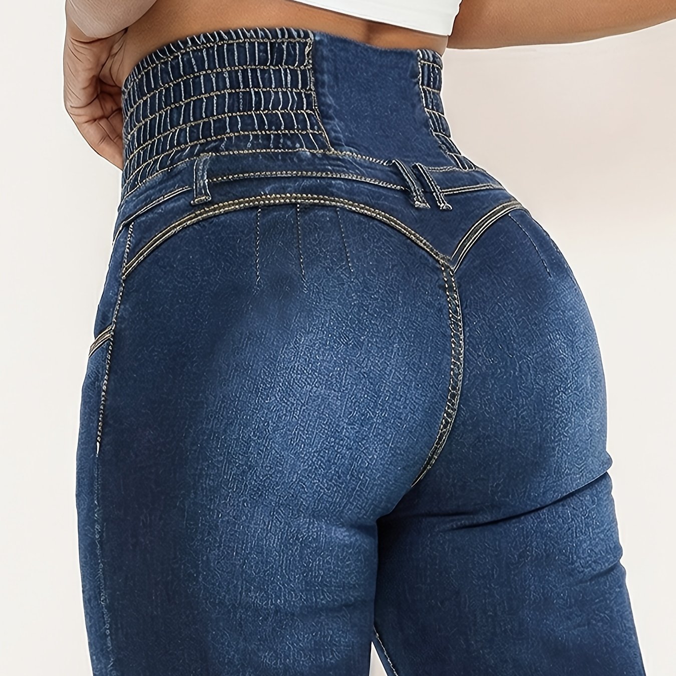 Rayon High Waist Tummy Control Stretch Flared Pants Denim Jeans