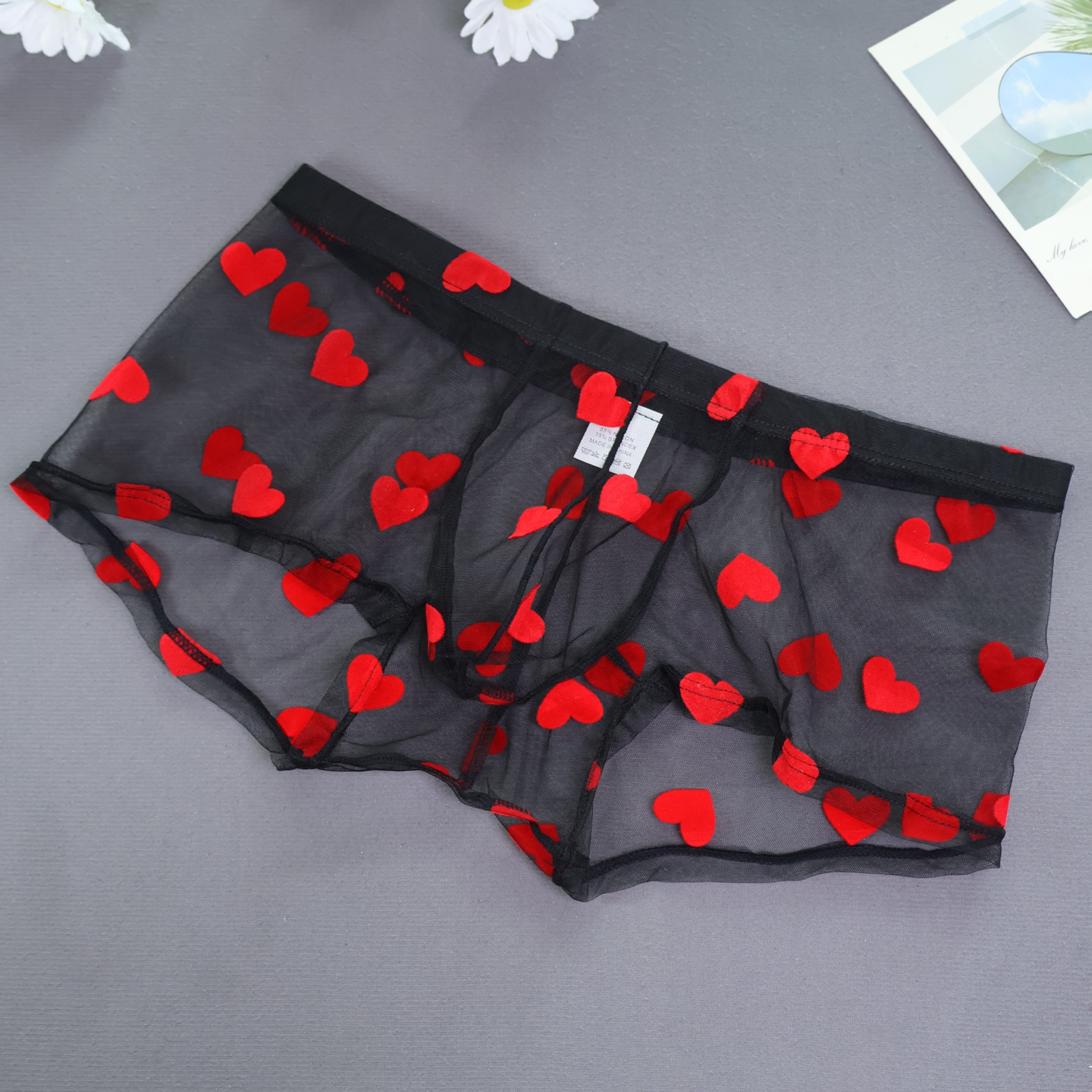 E-shop 1 Stück Transparente Herz-Mesh Herren Boxershorts