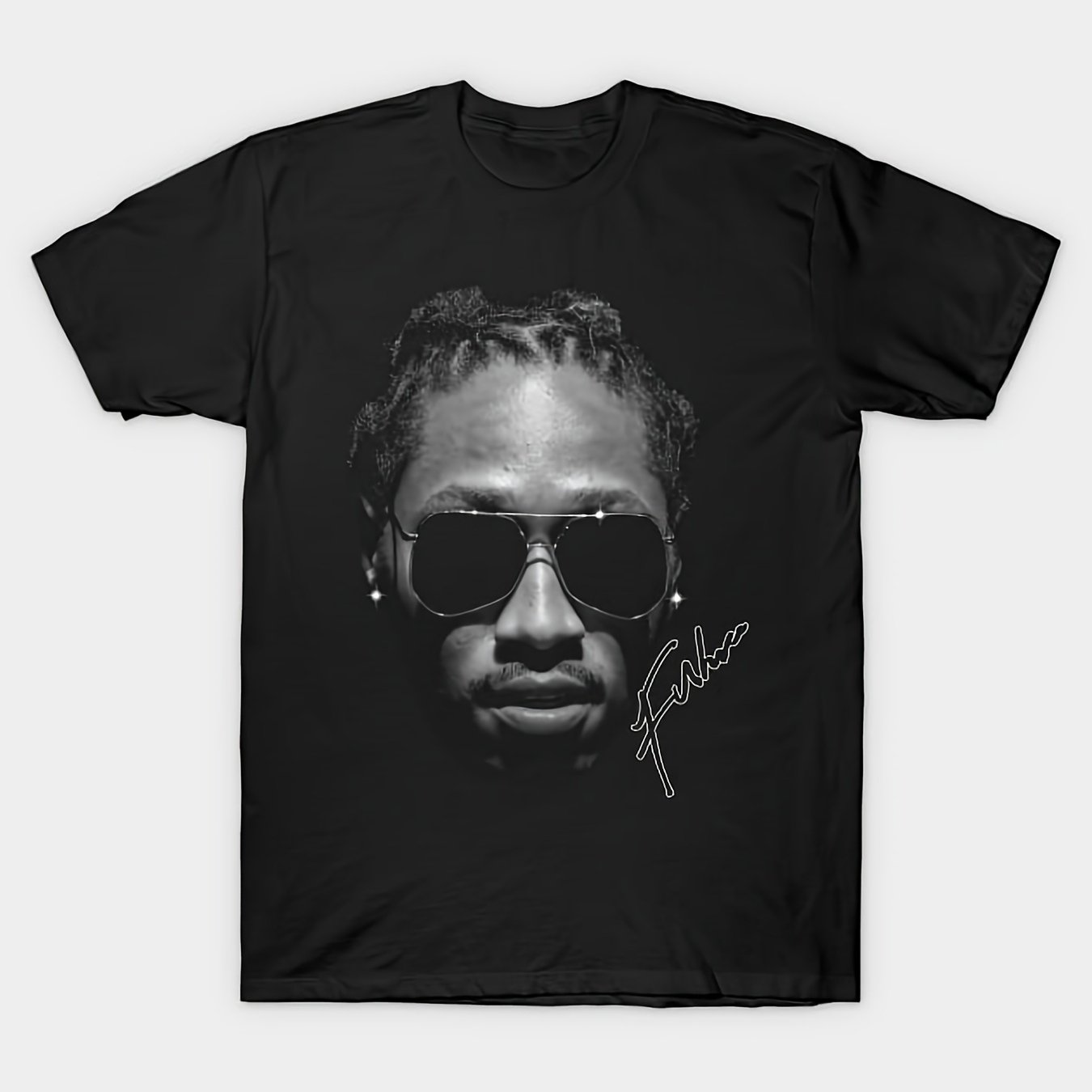 TEMU Men' Cotton T-shirt - Future Big , Hip-hop Street Style, Short Sleeve, 180g, Comfortable Wear, Famous Rapper Graphic, Retro Geometric Pattern,