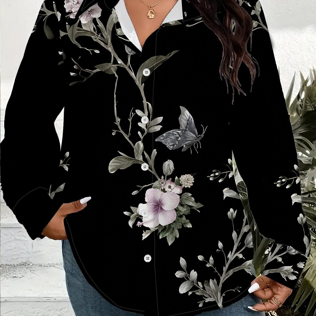 TEMU Women's Plus Size Button- Shirt, Long Sleeve Floral Loose Fit Blouse Top, Sizes 1xl-9xl, Women's Clothing