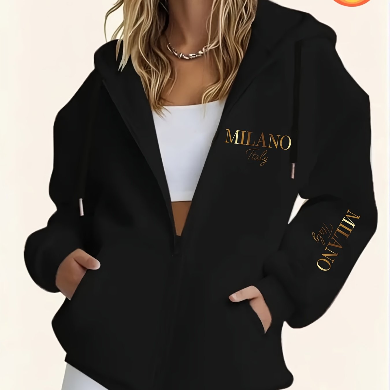 TEMU Felpa con zip in pile da donna, felpa con cappuccio e stampa con lettere, e confortevole, con coulisse sul cappuccio, a marsupio, felpa casual a