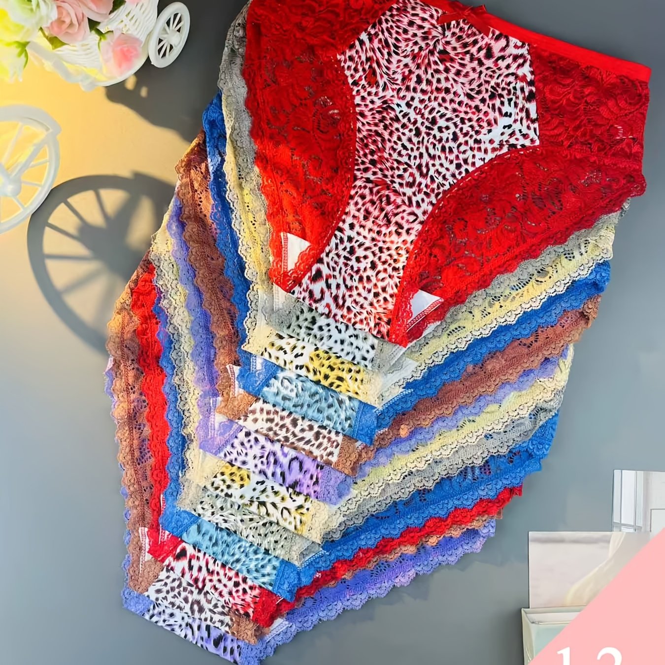 Image of 12pcs [lady Pantys] Women's Panties Featuring Sexy Leopard Print And Lace Trim, Perfect For Music Festivals And Parties, Clothing Gifts (colors Random Delivery)