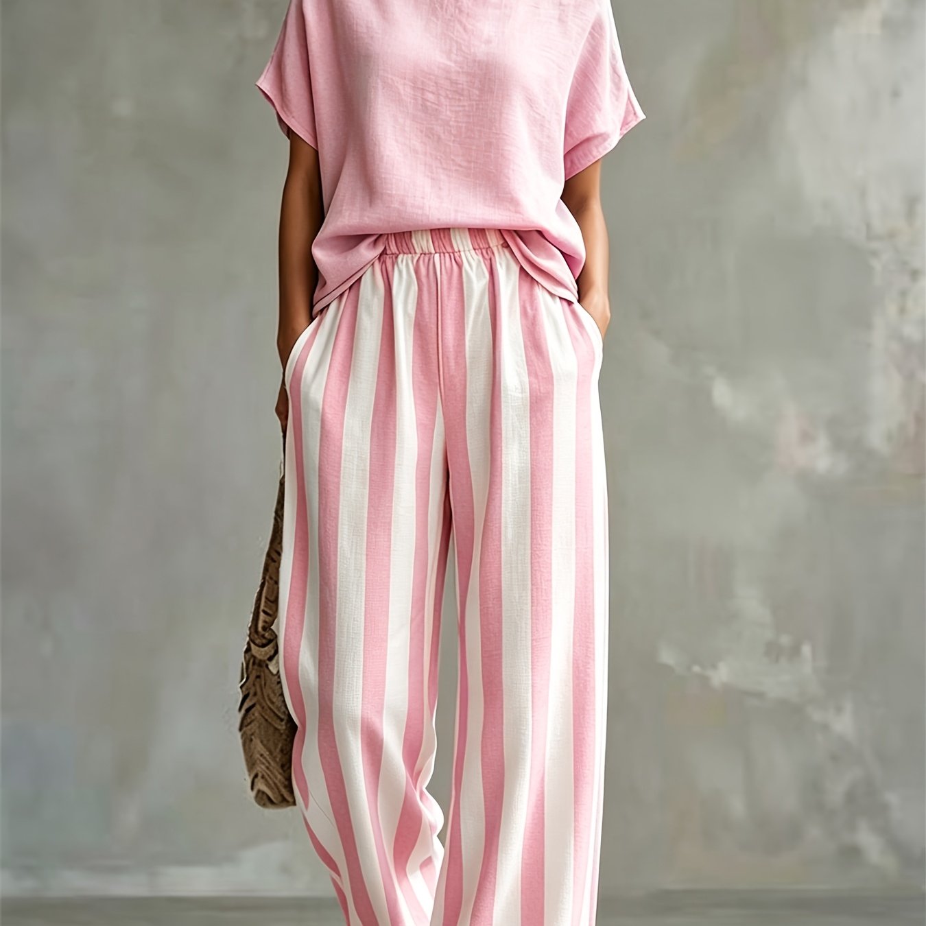 TEMU Plmm Summer Women's Linen-look Fabric Breathable Comfortable Fashionable Casual Set