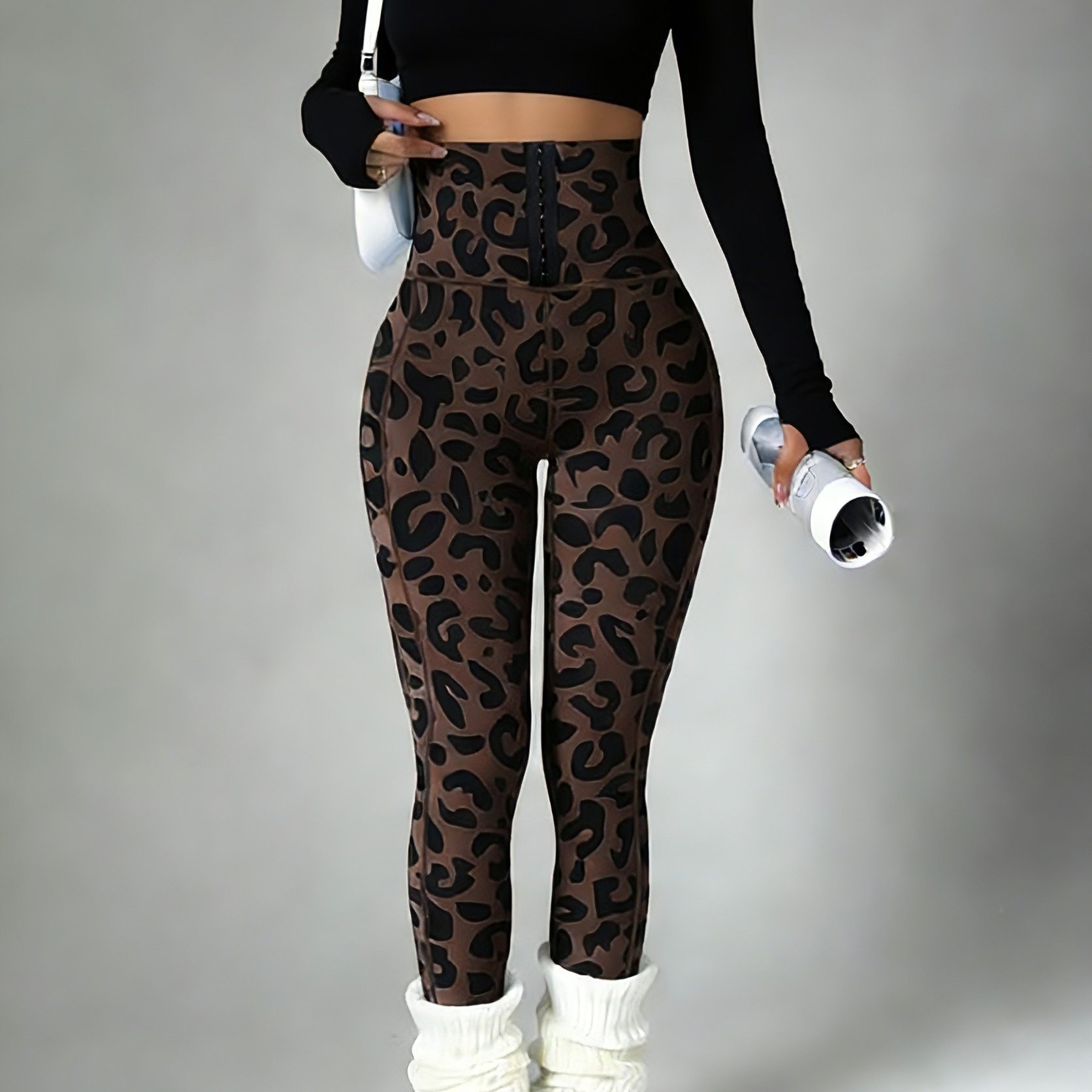 Women's High-waist Leggings With Leopard Print Button - Quick-dry Lifting Fabric, Breathable Leggings