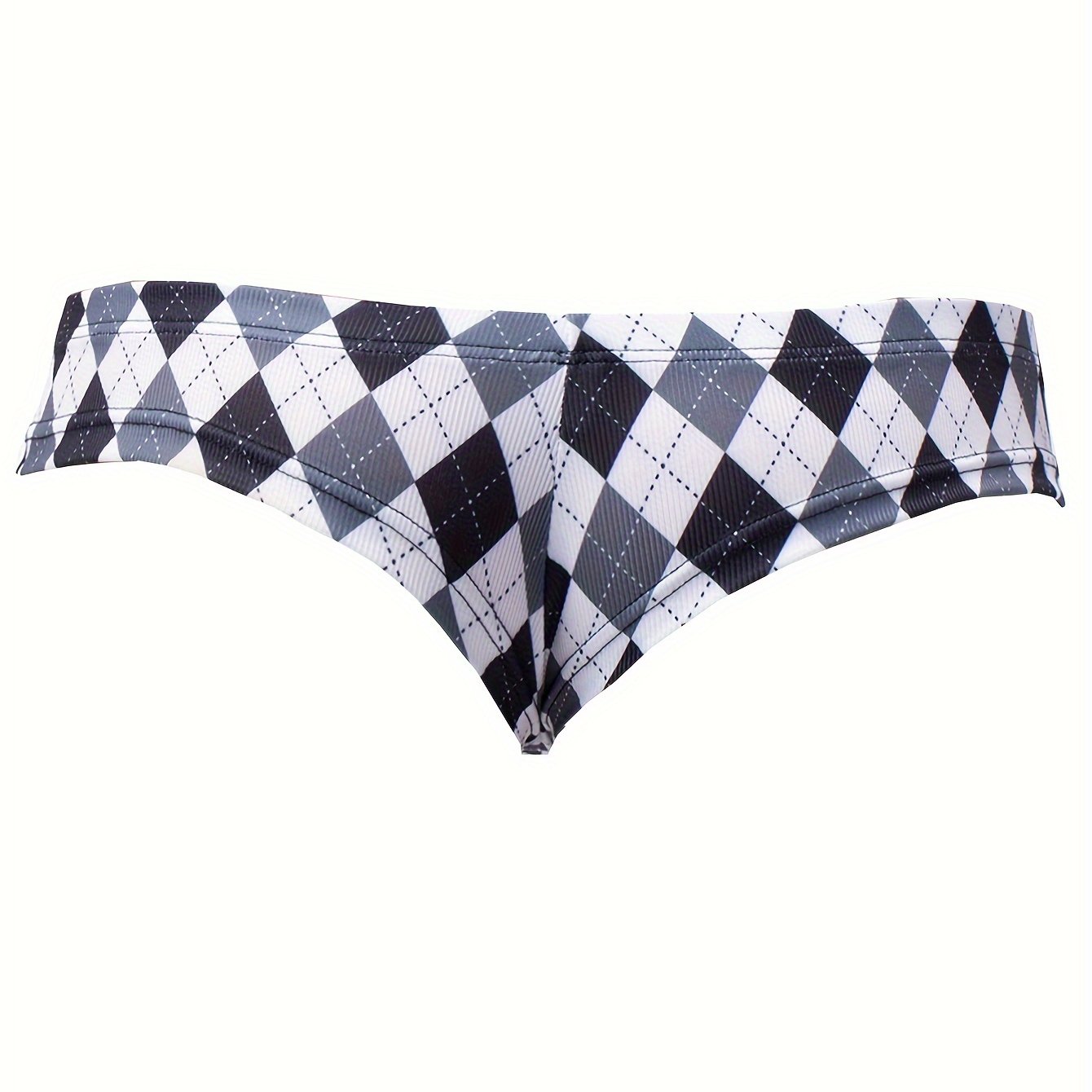 TEMU 1-pack Men's Low-rise Boxer Briefs - Geometric Argyle Print, Mid-stretch Breathable Fabric, Mid-cut Briefs With Side Slits For Summer Casual