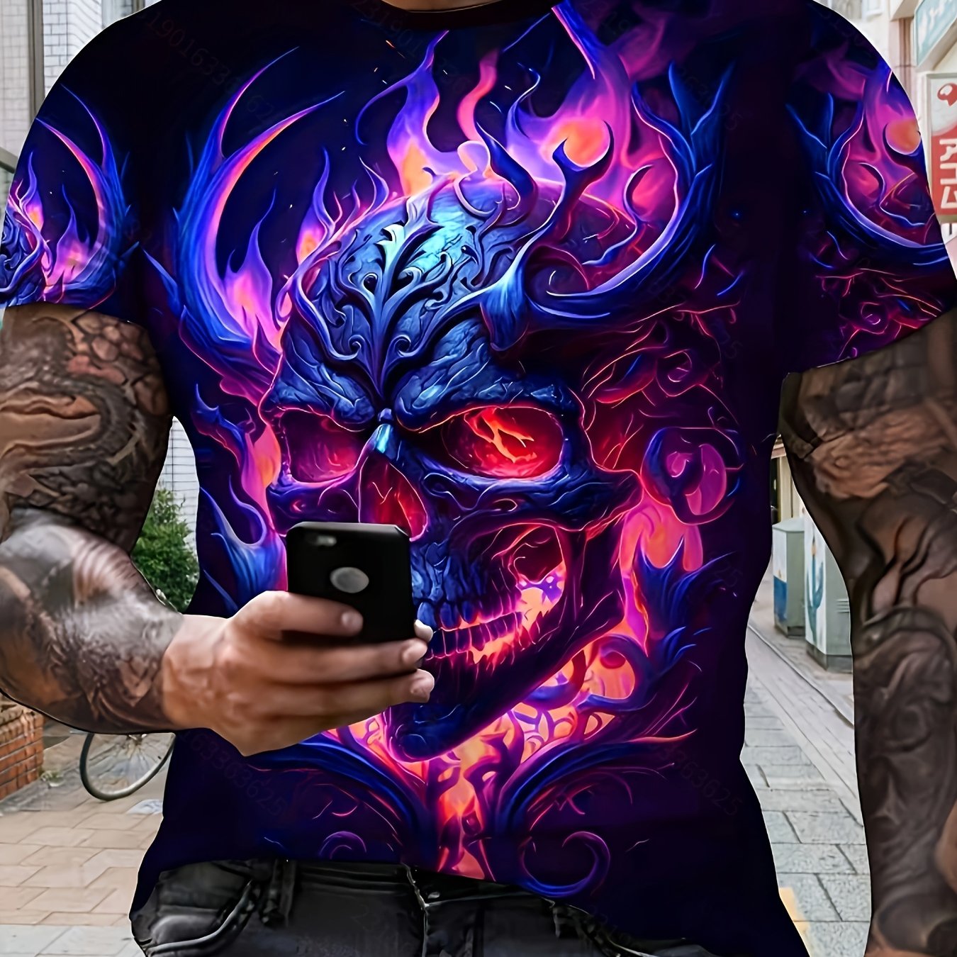 TEMU Men's 3d Print Skull Pattern Oversized Round Neck T-shirt For Summer Casual Wear