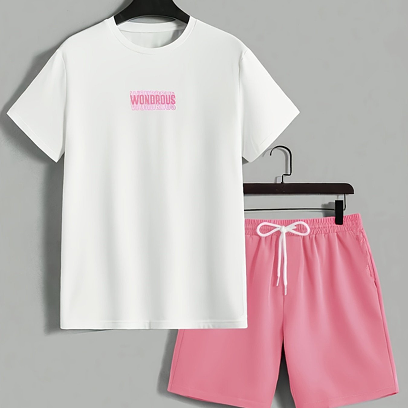 TEMU [Design d'impression – Non Texturé//Paillettes PAS JEAN L'Impression Ensemble Décontracté 2 pièces pour Homme, T-shirt à Manches Courtes et Col