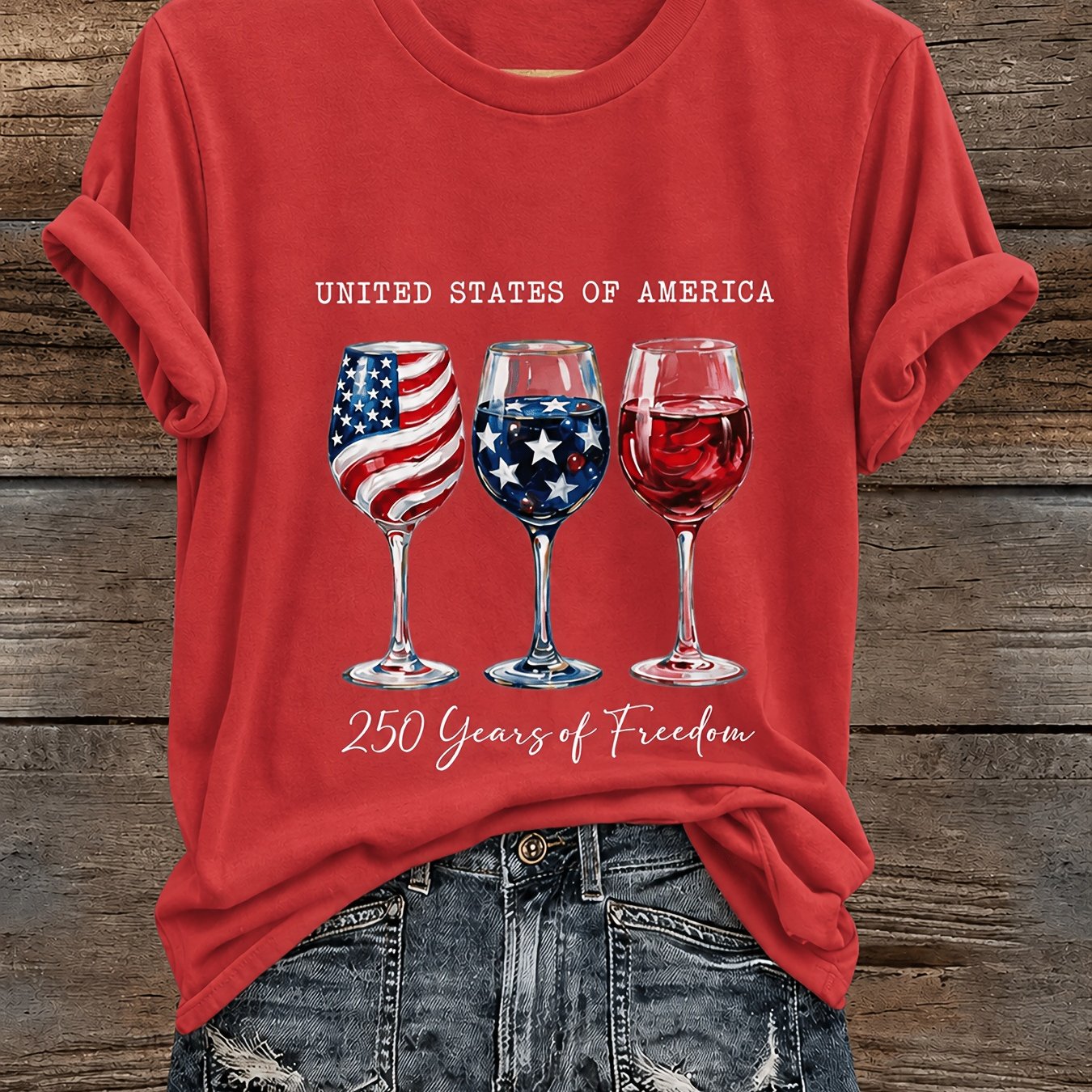 TEMU Men's Vintage Cotton Graphic T-shirt, 1pc Shipping, Casual Crew Neck Short Sleeve Tee, Father's Day Gift, Day Patriotic Style, Football Game