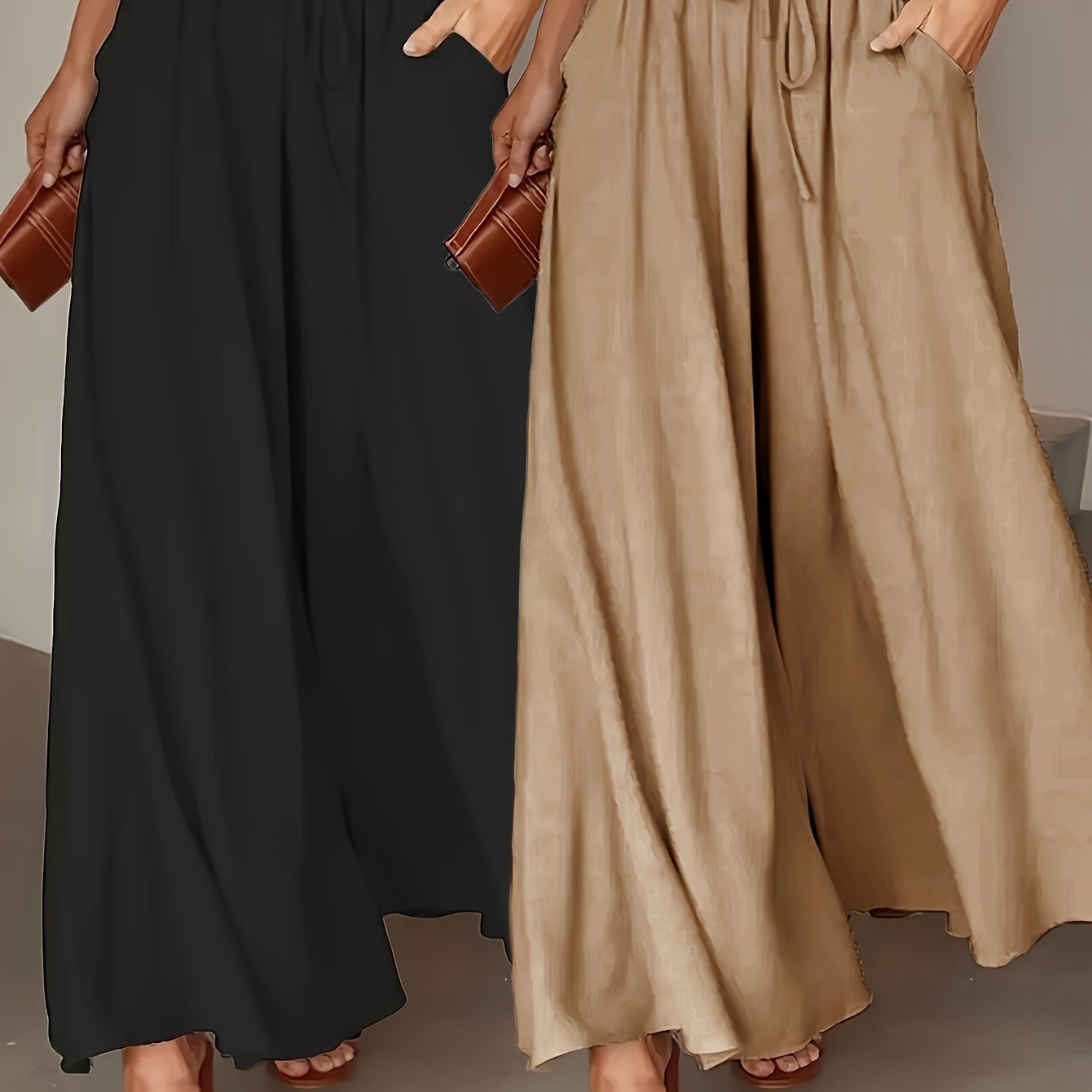 E-shop Zweierpack Damen Freizeithosen mit hoher Taille, bequem atmungsaktiv und weiten Beinen mit Taschenzugband