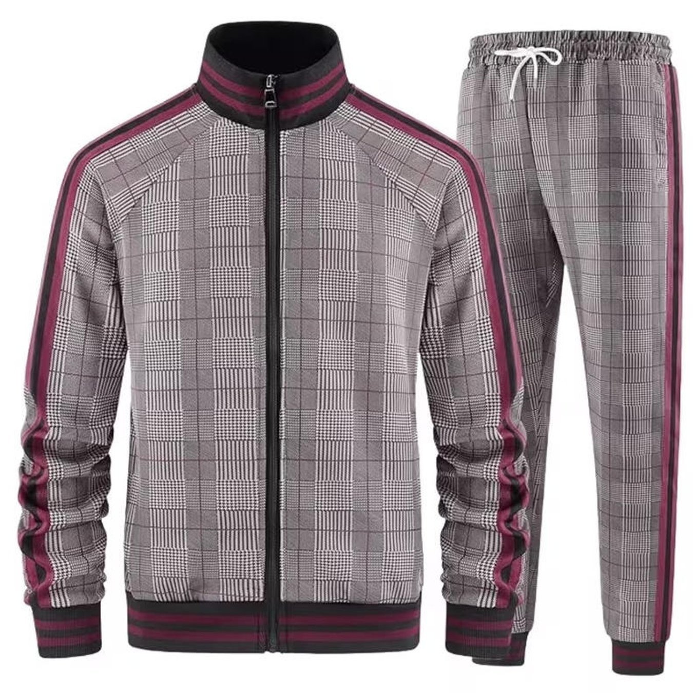 TEMU Men's Fashion Casual Tracksuit Pattern Full Zip Jacket Sweatpants Set Fall Winter Street Style Adult Men Casual Wear Holiday Gift