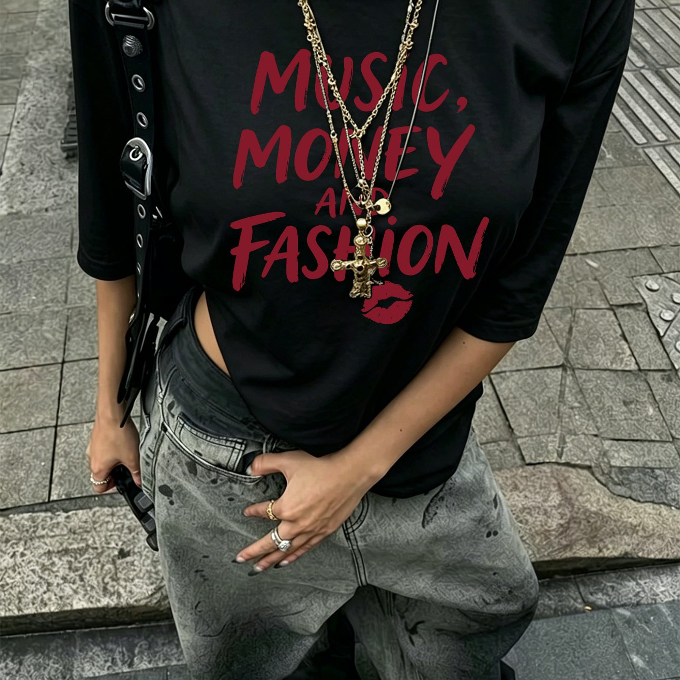 TEMU Y2k Teen Girls Casual All-match Street Cool Music Money And Fashion Letter Print T-shirt, Y2k Lazy Style Top, Summer All-match Top, Individual