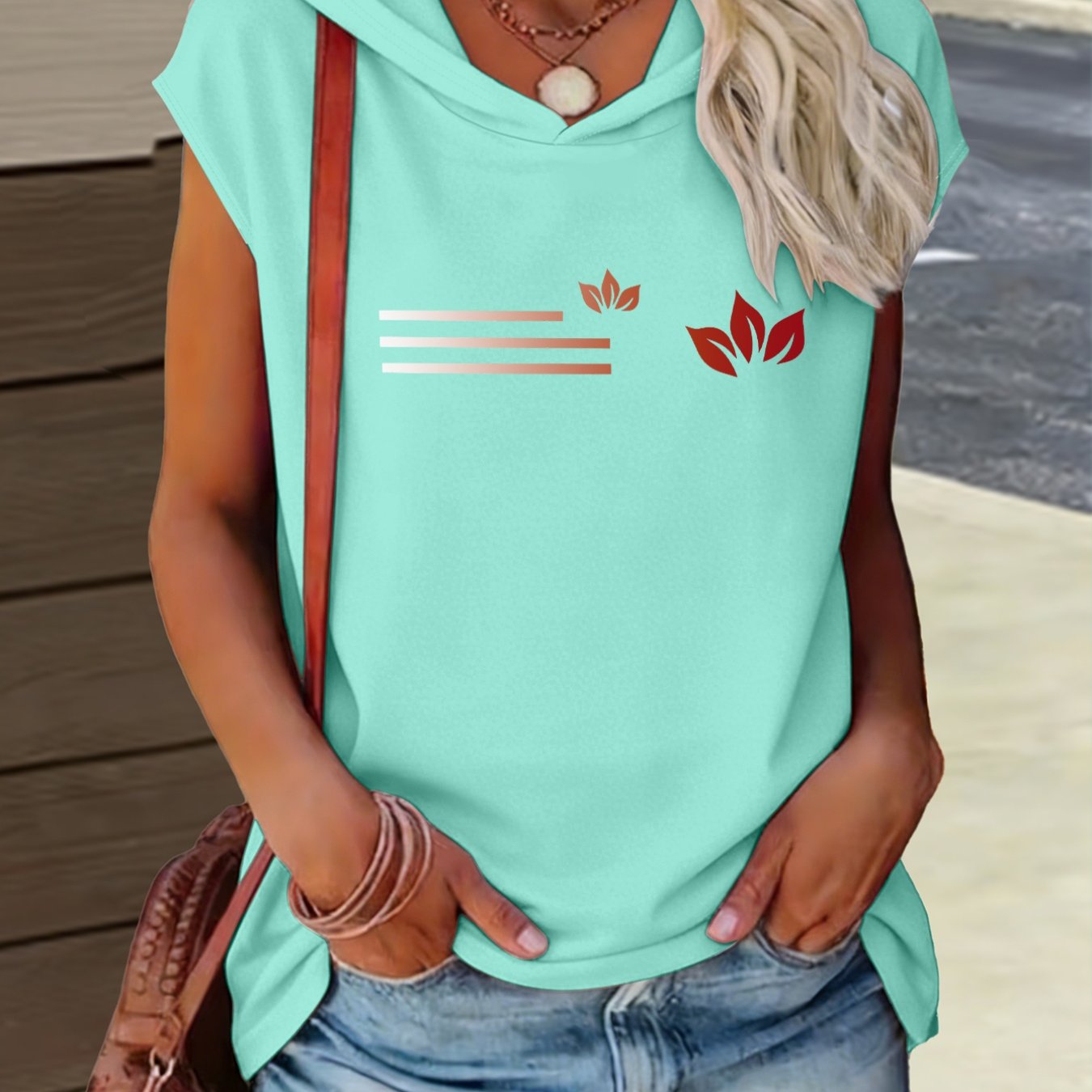 E-shop 1 Stück Kapuzenoberteil mit einfachem Blumenmuster, locker, bequem, Sommer, neuer Y2K-Stil, Damen Sportbekleidung, elegantes Mode, bequemes