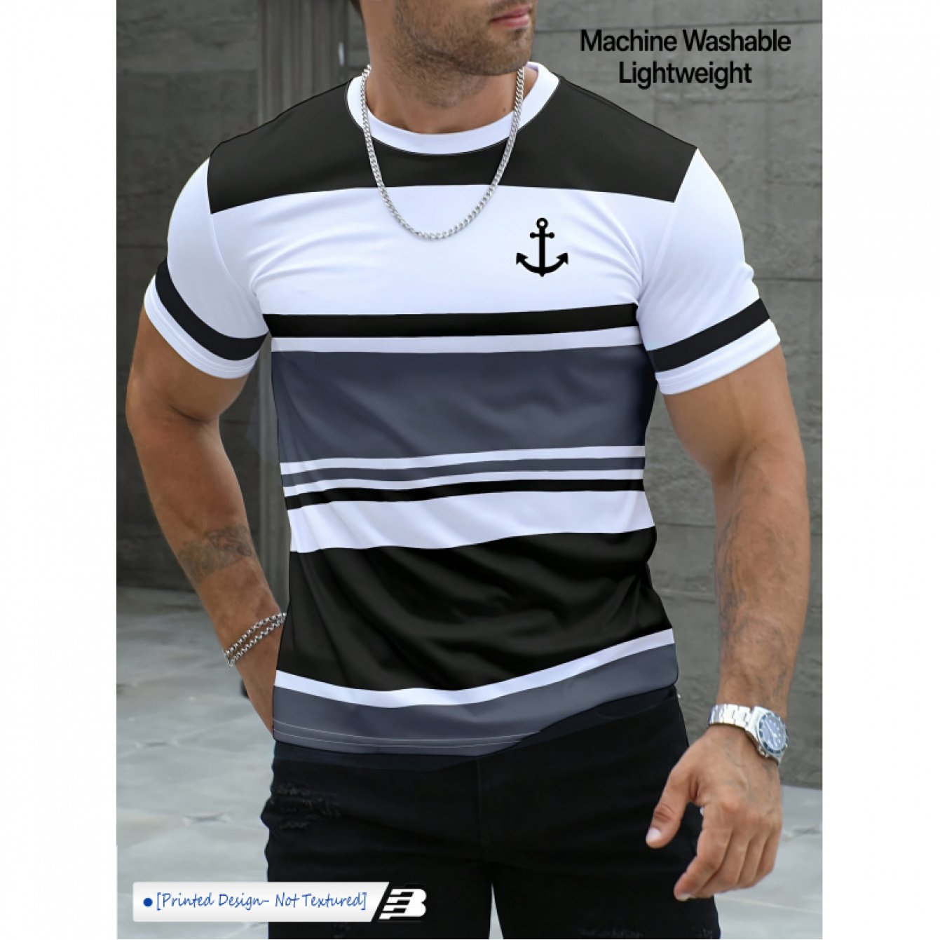 TEMU Men's Short-sleeve Striped T-shirt - Breathable Crew Neck Athletic Shirt With Vertical Stripes, Suitable For, Casual Wear & Outdoor Activities |