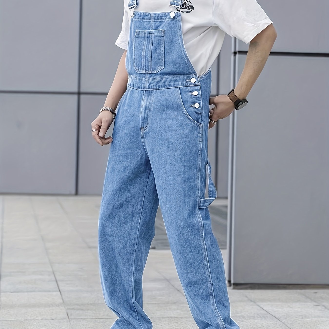 Men's Casual Fashion Washed Loose Fit Cargo Denim Overalls