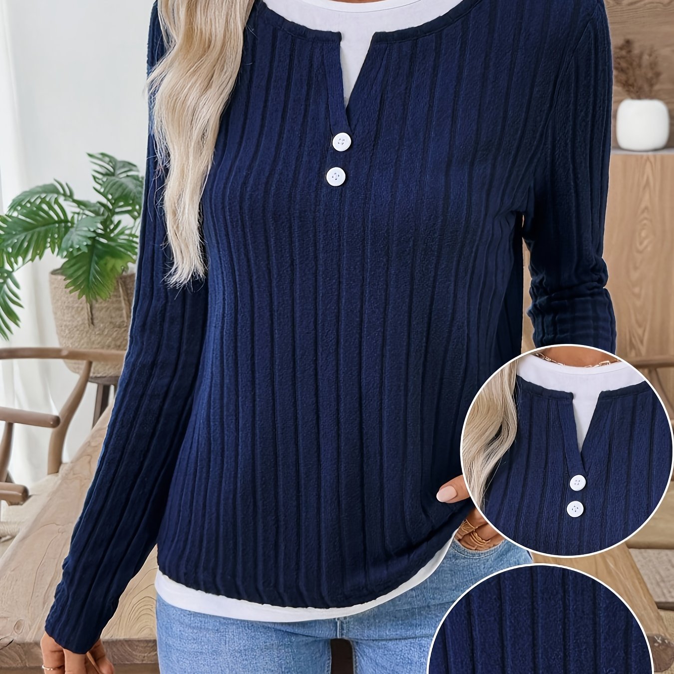 Autumn And Winter Women' Splicing T-shirt Casual Top Daily Versatile Base Shirt