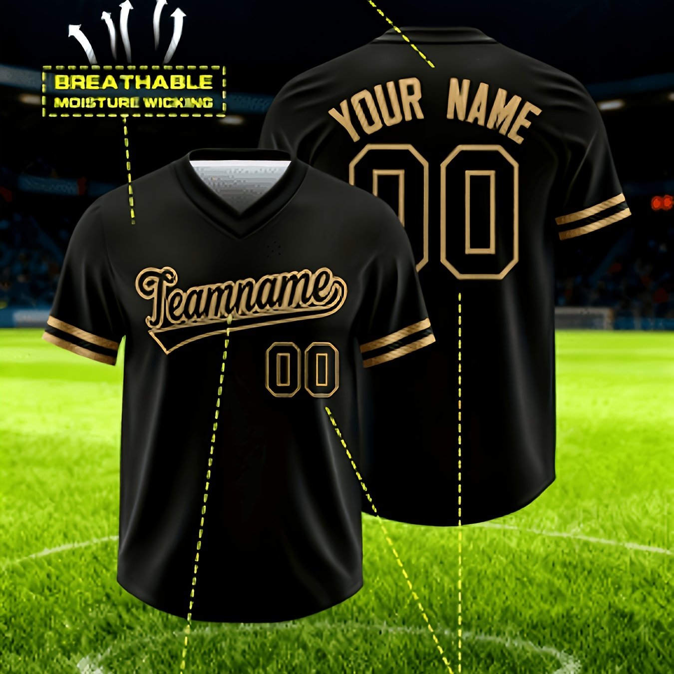 TEMU And Golden Pattern Adult Loose Football Jersey, Customizable With Name And Number, Breathable And Moisture-wicking Football Training And