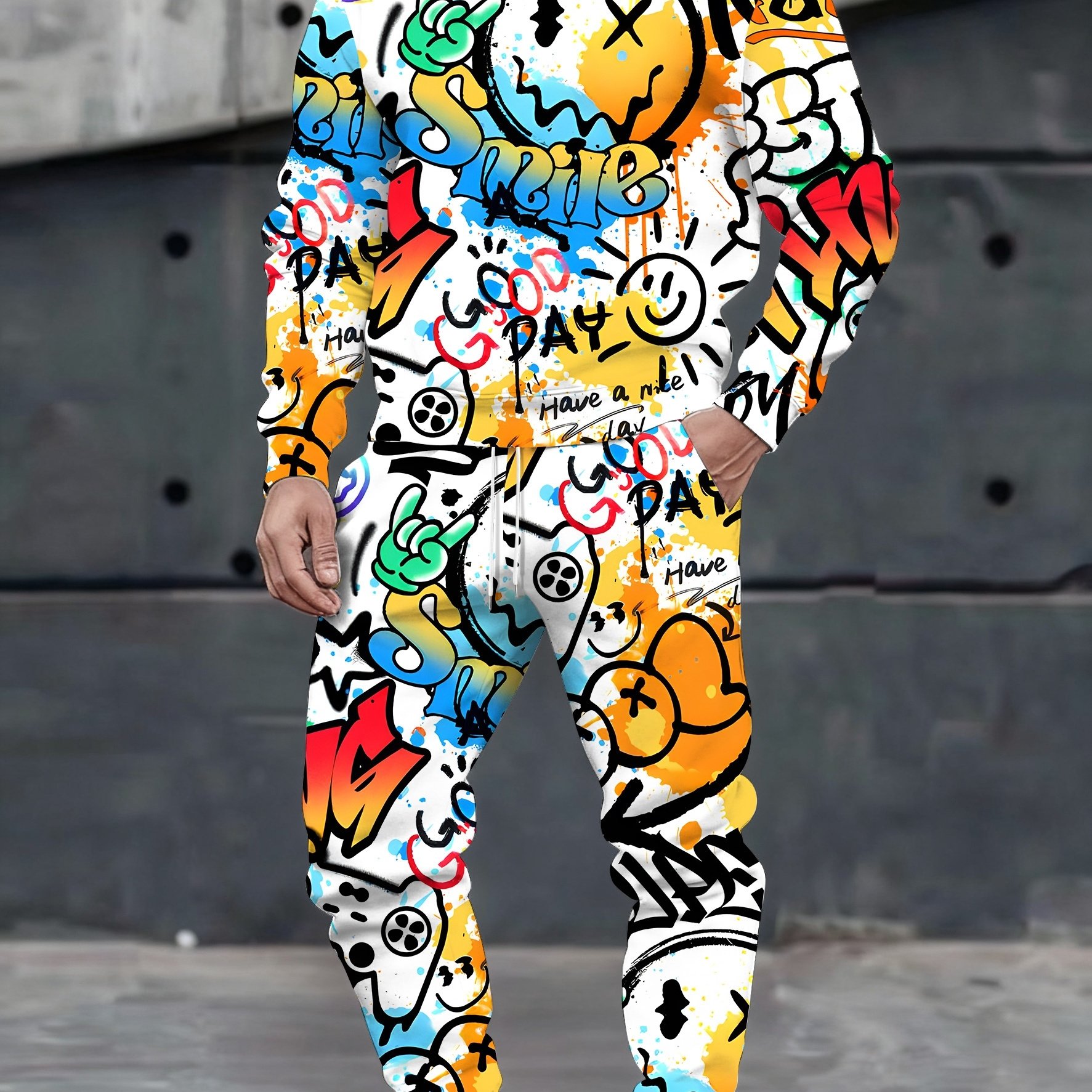 E-shop 2er-Set Herren-Winterpyjamas & Loungekleidung – Komplett passender Kapuzenanzug & Jogginghose mit , Gemütliche Herbst/Winter-Schlafbekleidung,