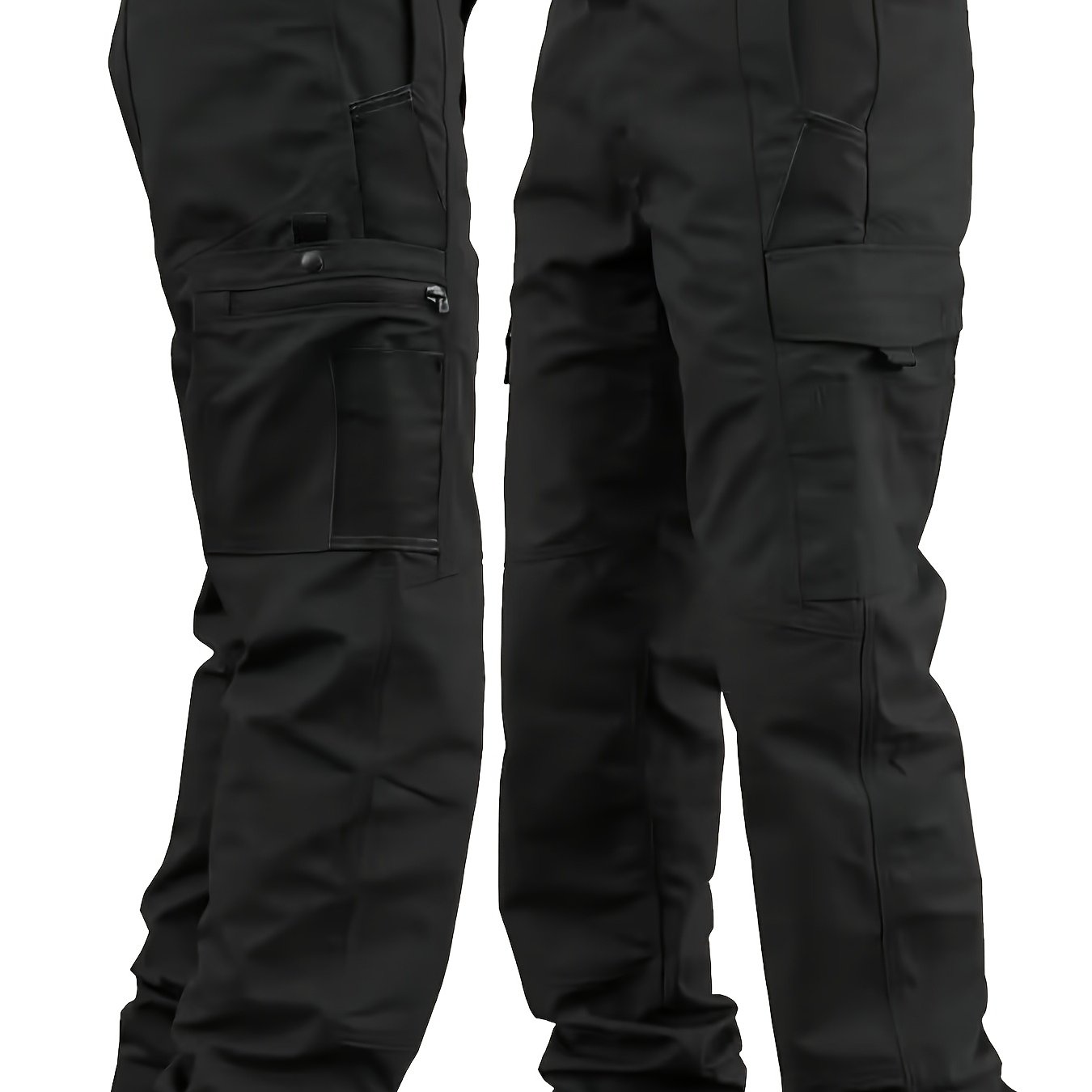 TEMU Men's Tactical Cargo Pants, Durable Multi- Trousers, Suitable For Outdoor Construction And Hiking, Regular Fit Solid Color Adjustable Waistband,