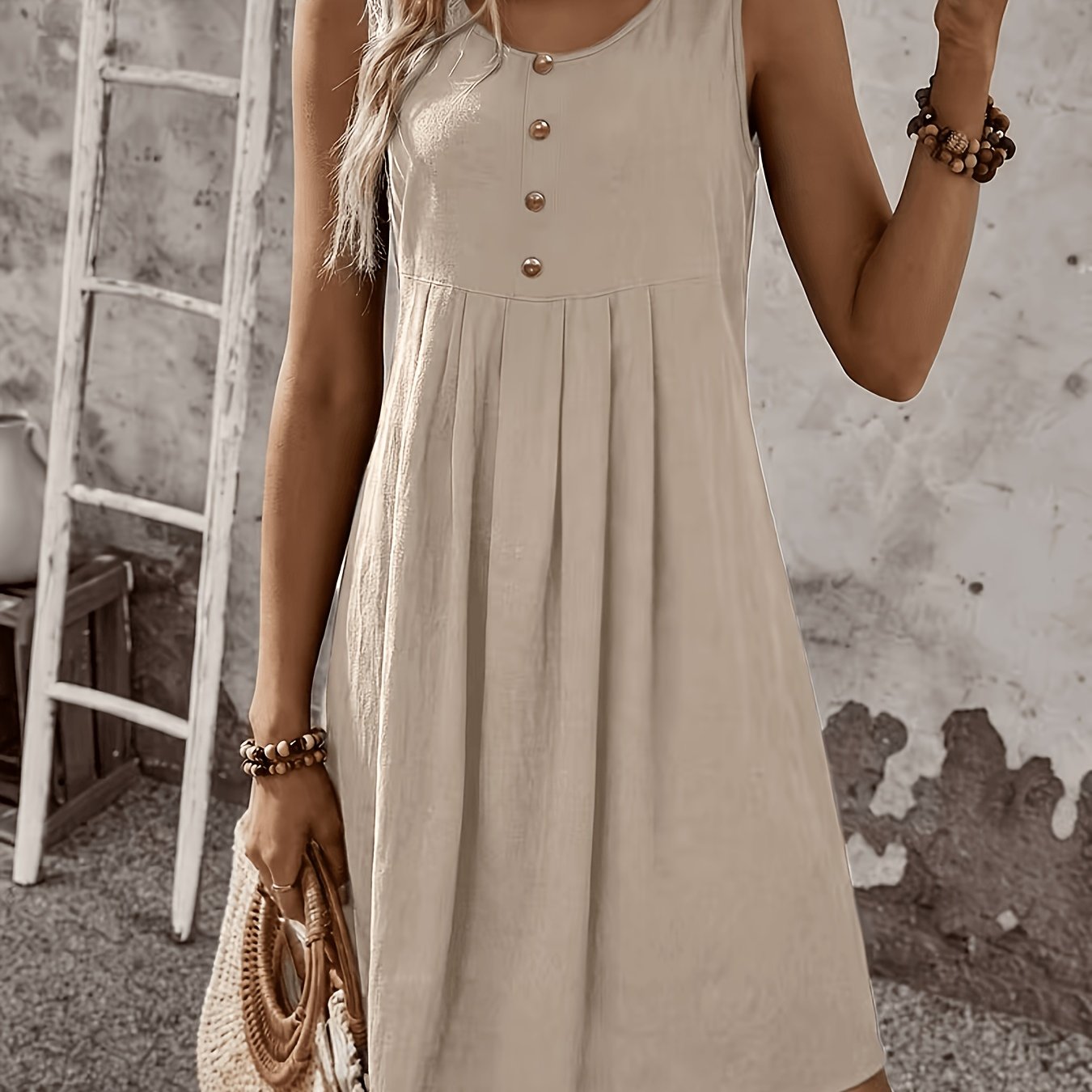 TEMU Summer Women's Vest Dress Fashion Comfortable Sexy Vacation Essential Pleated Skirt Button-short Skirt