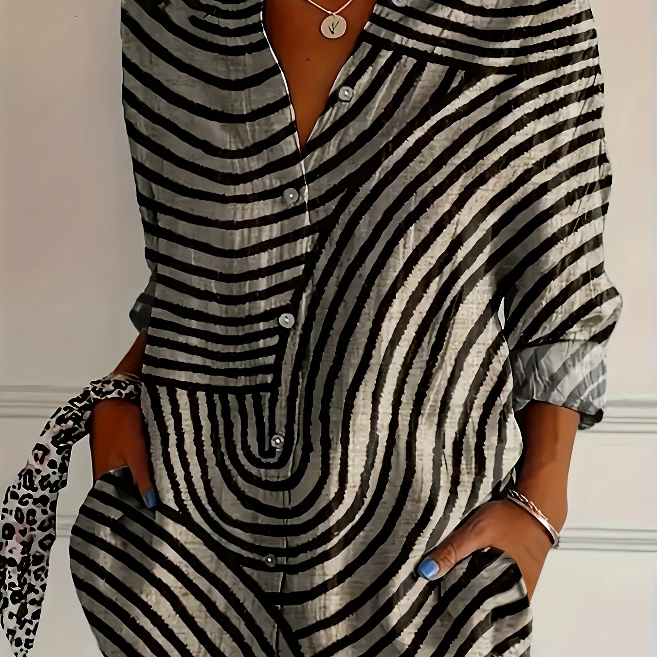 TEMU Women's Elegant Striped Button-up Shirt - Long Sleeve, Polyester Blend, Machine Washable - Ideal For Spring/fall Fashion, Shirt | Long Sleeve | Nonstretch
