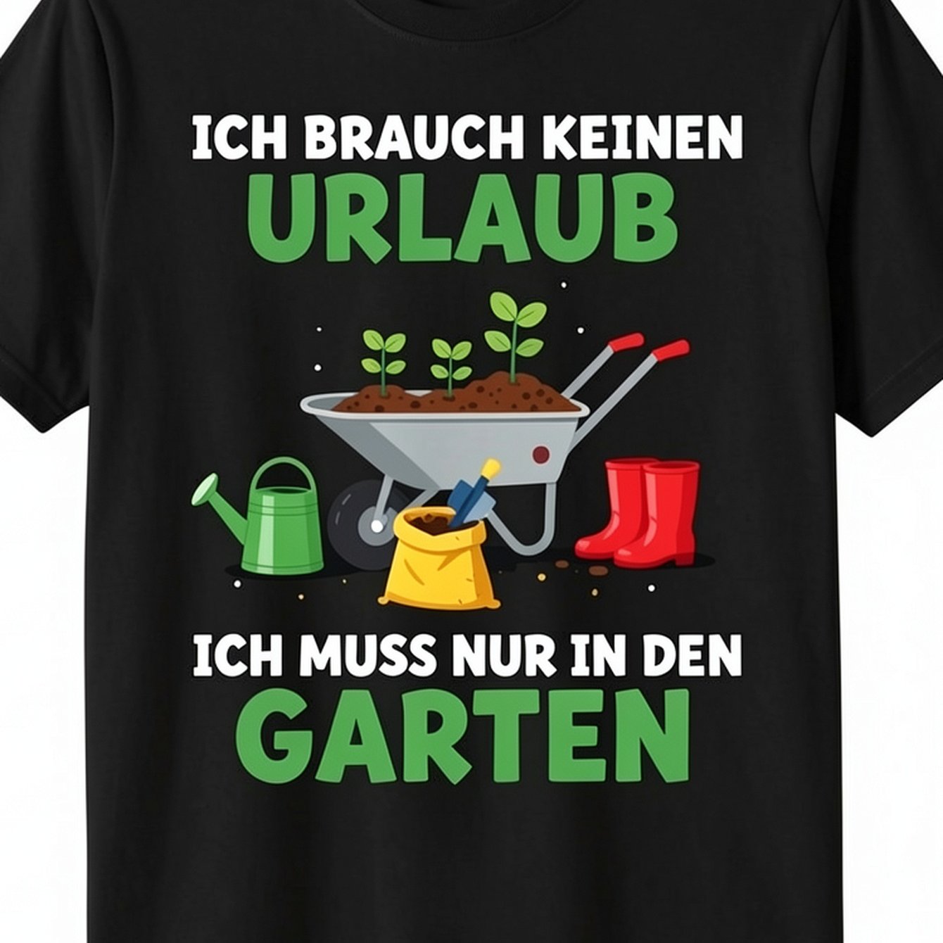 T-shirt With German Text: 't Need , I To Go To The Garden | Gardener, Black, , Crew Neck, Stretch Fabric, Regular Fit, Perfect For Men, Geometric Pattern