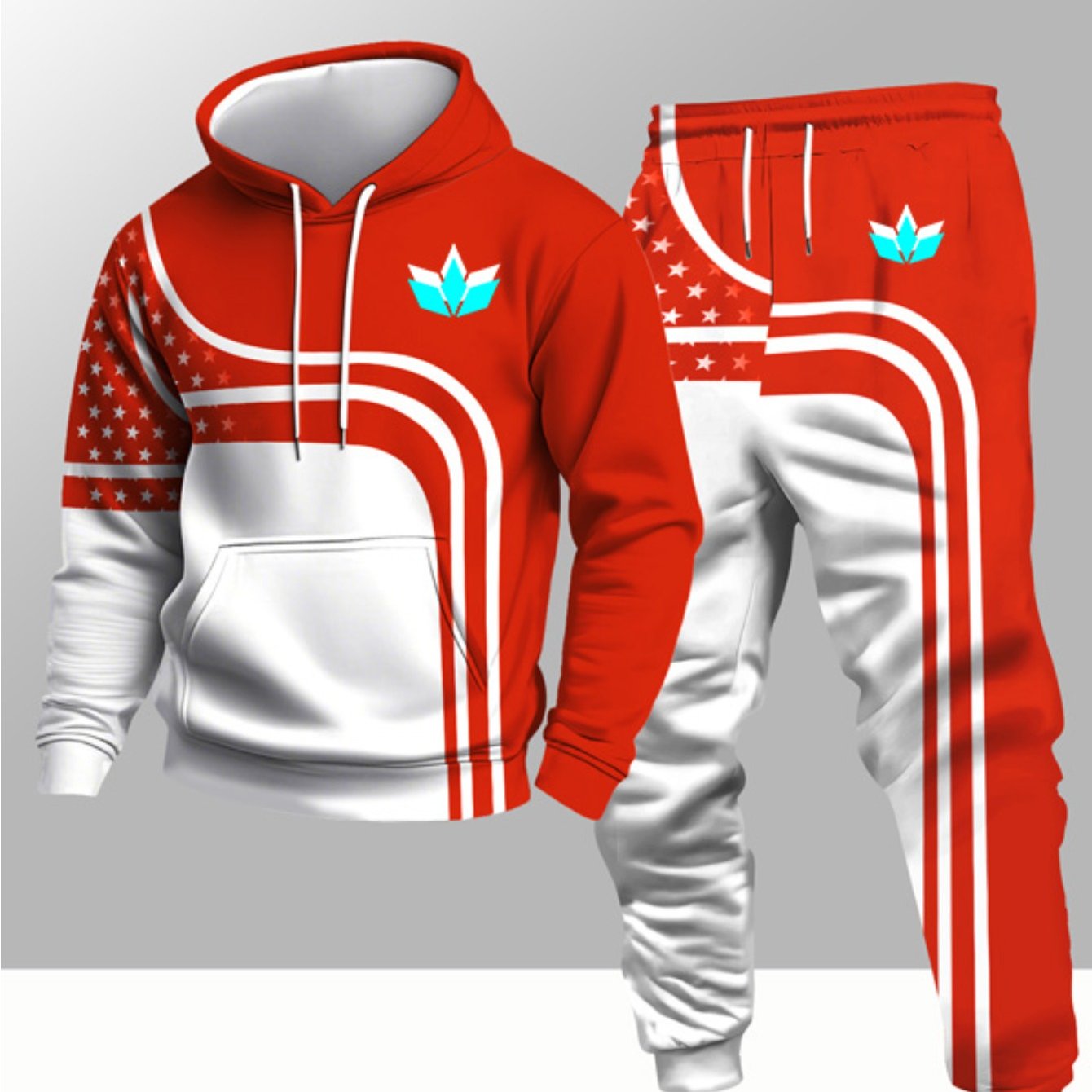 TEMU Autumn Winter Season Autumn Winter Trendy Hooded Sweatshirt Set Outdoor Outfit, 2pcs Set Outdoor Set, Dual-tone Contrast, Color Matching Trendy