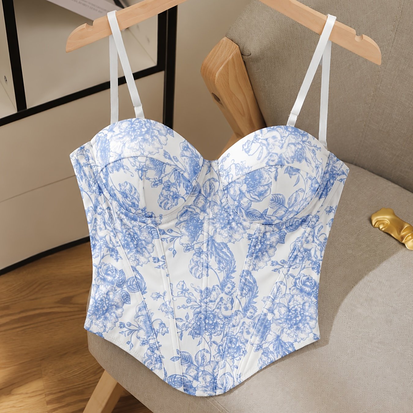 TEMU Elegant Women's Vintage Print Vest, Floral Print Tie-back Sexy Bodycon Camisole Tank Top, Suitable For Valentine's Day Parties, Romantic Dates,