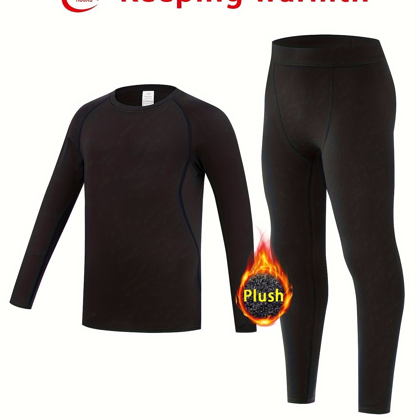 Image of Children's Thermal Underwear Set, -lined Thickened Long-sleeve T-shirt, Compression Shirt, And Leggings, Ideal For Outdoor Sports, Running, And Fitness