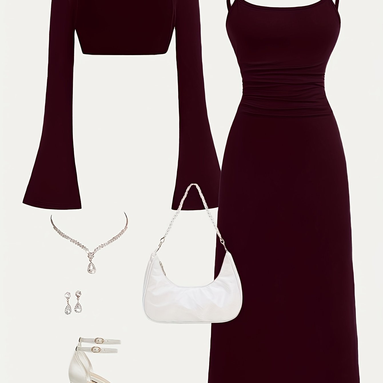 TEMU Conjunto de Vestido de Color Sólido para Mujer, Elegante, Estilo Vestido de Noche, Vestido Elegante de Dos Piezas