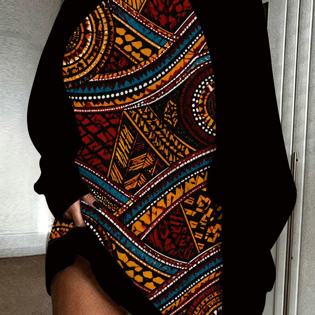 TEMU African Tribal Geometric Pattern Womens Printed Sweatshirt Autumn Winter Long Length Vacation Travel Party Casual Wear