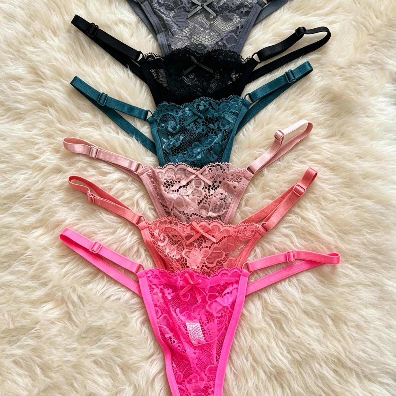 TEMU 6pcs Set Of Exquisite And Sexy Lace Women's Thong Waistbands With Adjustable Semi-transparent Lace, Breathable And Comfortable, Suitable For