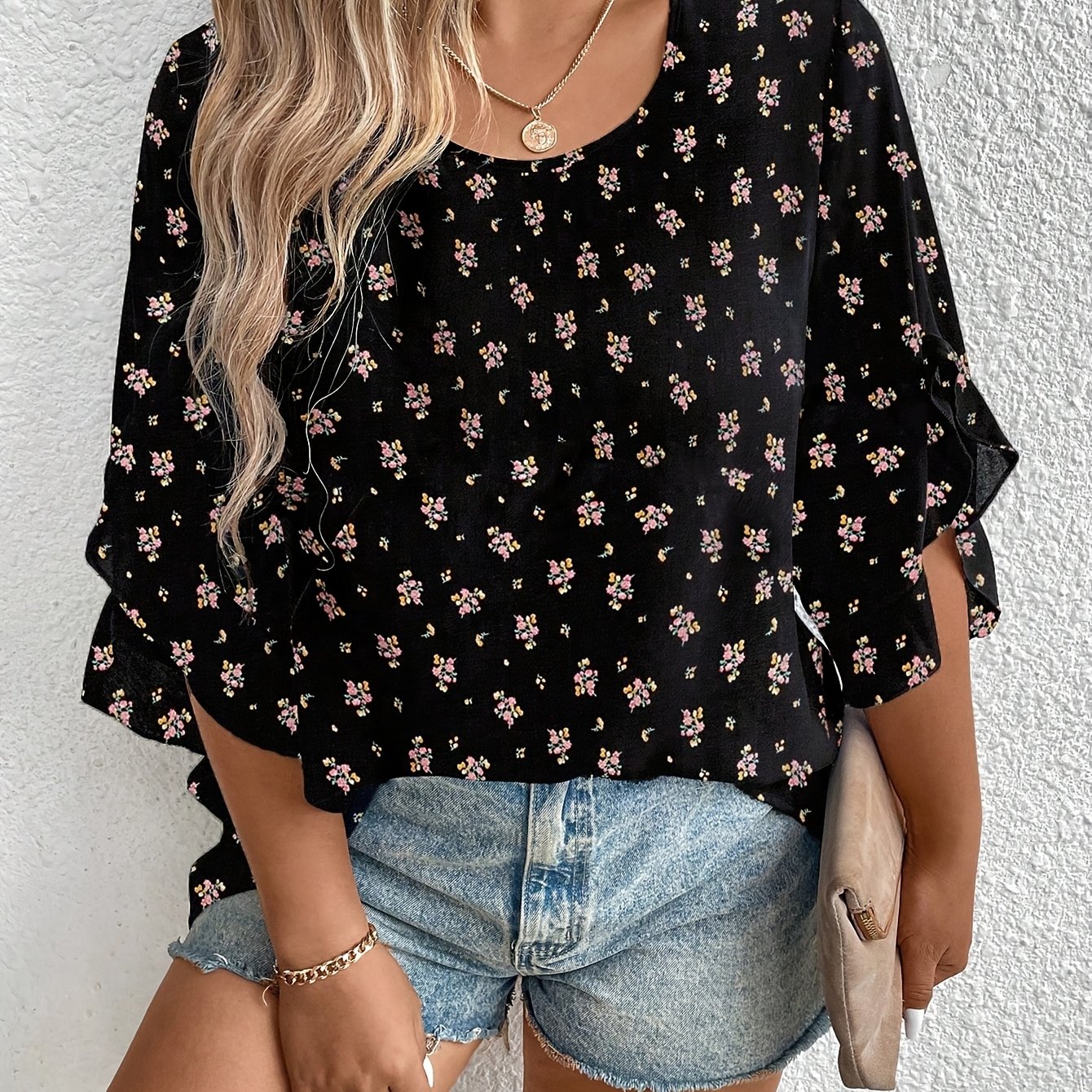 E-shop Plus Size, Europäisch-Amerikanisches Frühling/Sommer Neu Zufälliges Muster Zufälliger Schnitt Rundhals Urlaubsstil Elegant Casual Vielseitiges