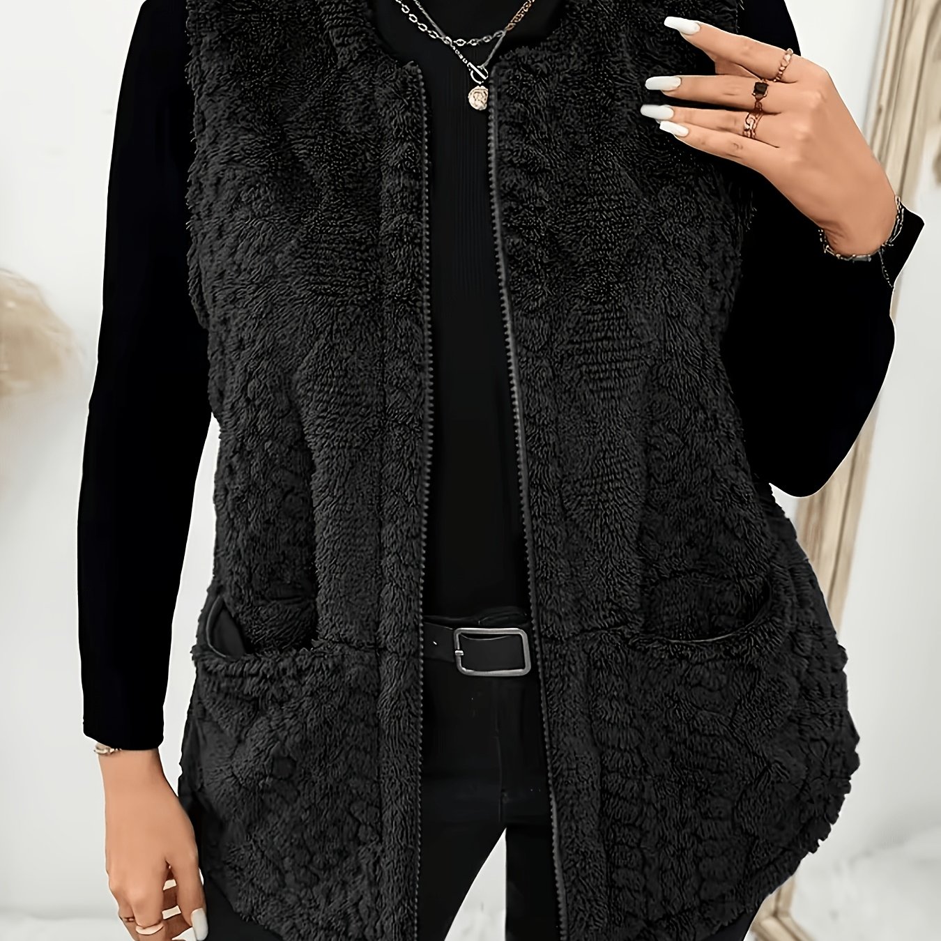 TEMU Plus Size, Women's Plus Size Plush Vest Jacket