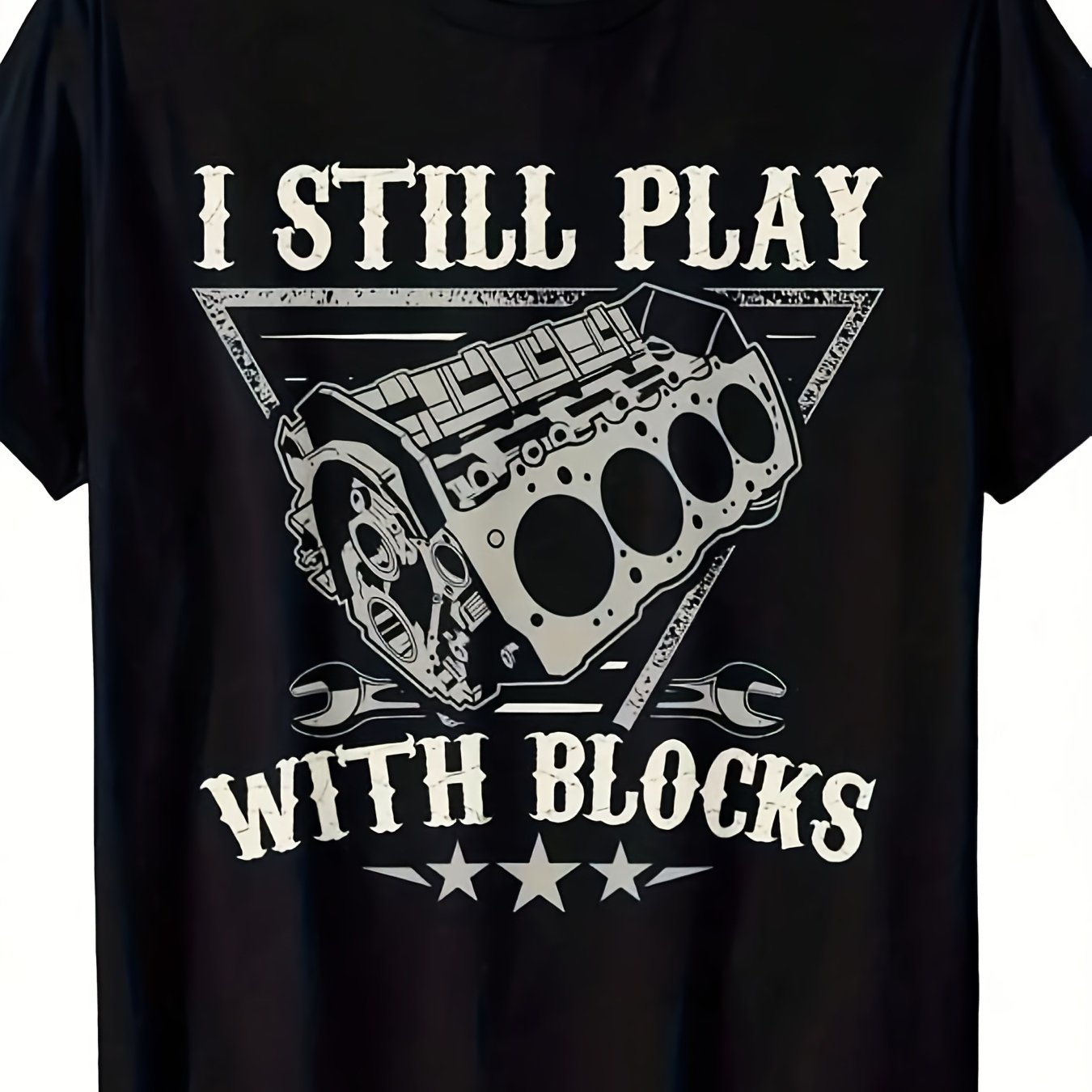 TEMU Graphic- S Size Plus Cartoon Round Neck Short Sleeve 1pc 100 Play With Building Blocks Motor Engine Pattern Printed Seasonal-unisex Holiday Gift