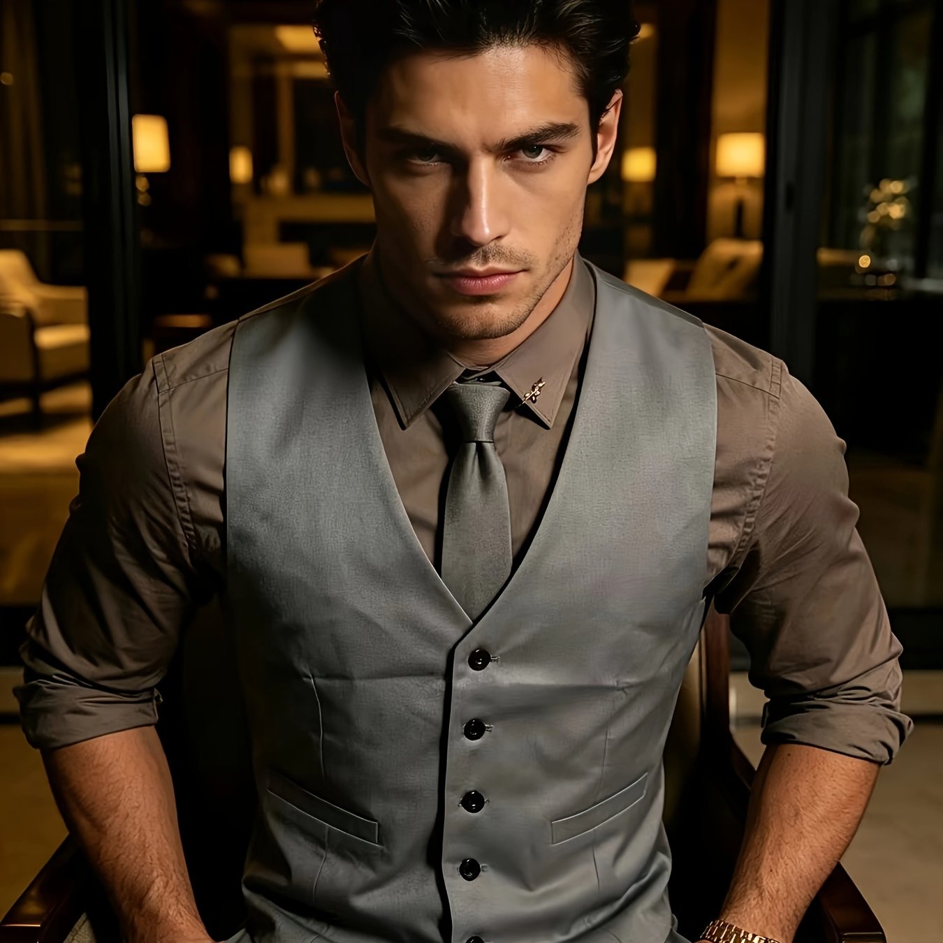 TEMU Men's Four-season Solid Color Five-button Solid Color Inner Vest < >