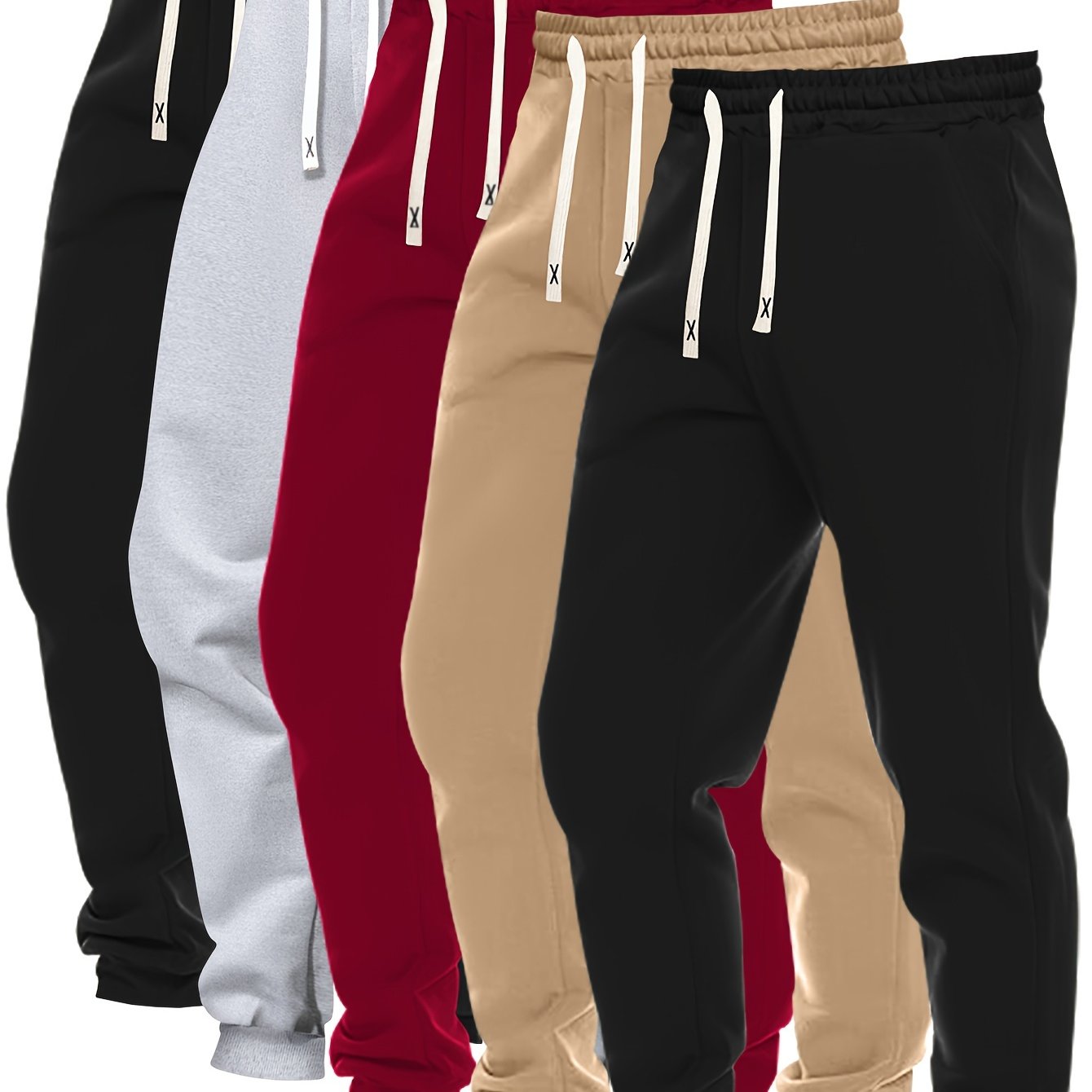 TEMU 5pcs Set Of Men' Color Regular Fit And Cuffed Sweatpants With Drawstring And Pockets, Casual Trousers Suitable For Jogging And Outdoors Sports Wear