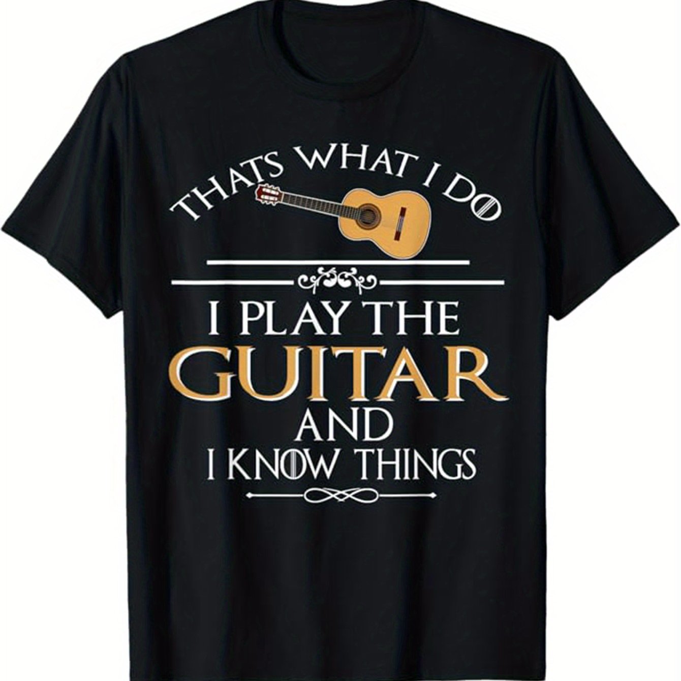 TEMU Guitar Print Men's Cotton Graphic T-shirt, Casual Short Sleeve Crew Neck T-shirt, Men' For Outdoor