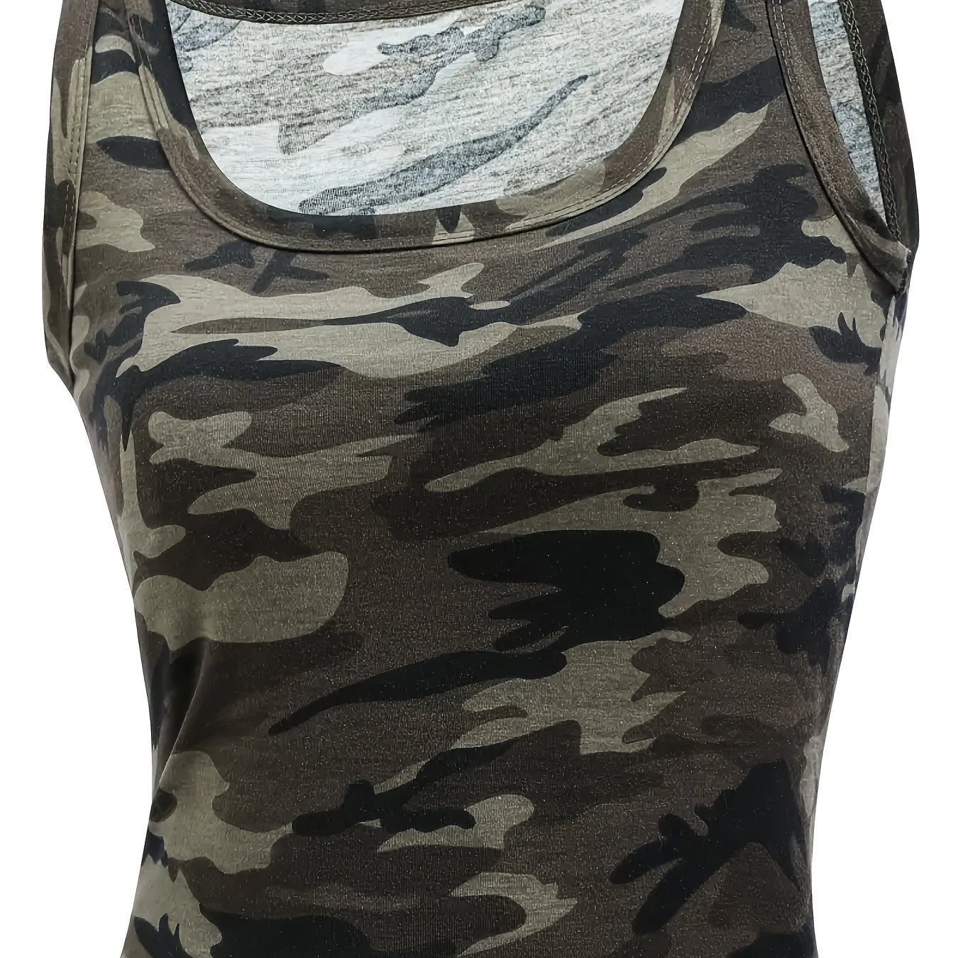 Image of Women's Y2k Camouflage Tank Top - 230g Square Neck Sleeveless Shirt, Medium Washable Casual Top With Contrast Color Blocking, Ladies Tank Tops, Smooth Texture Fabric