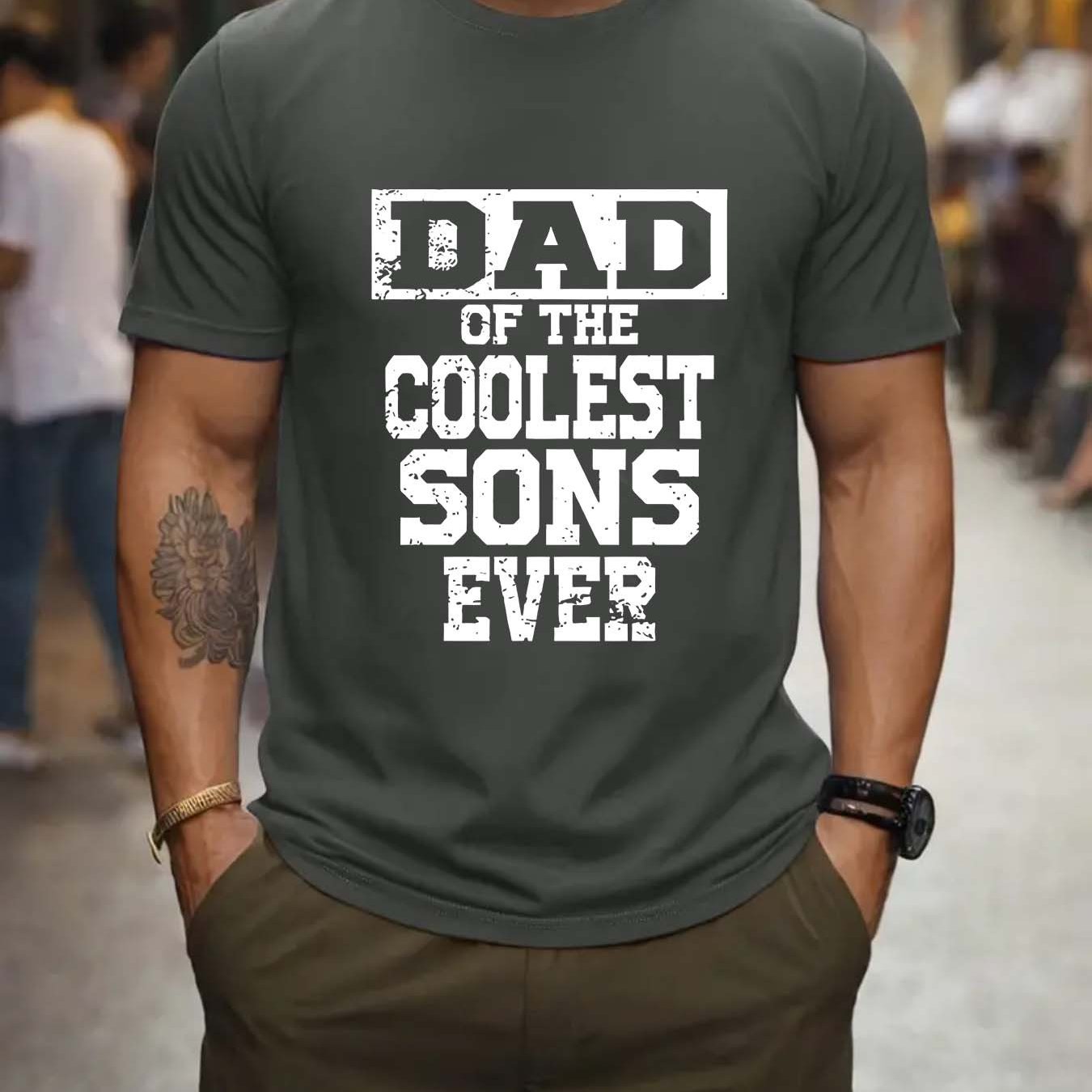 TEMU Men's Casual Short-sleeve T-shirt With Letter Print - Breathable Polyester, Round Neck, Machine Washable - Outdoor Activities
