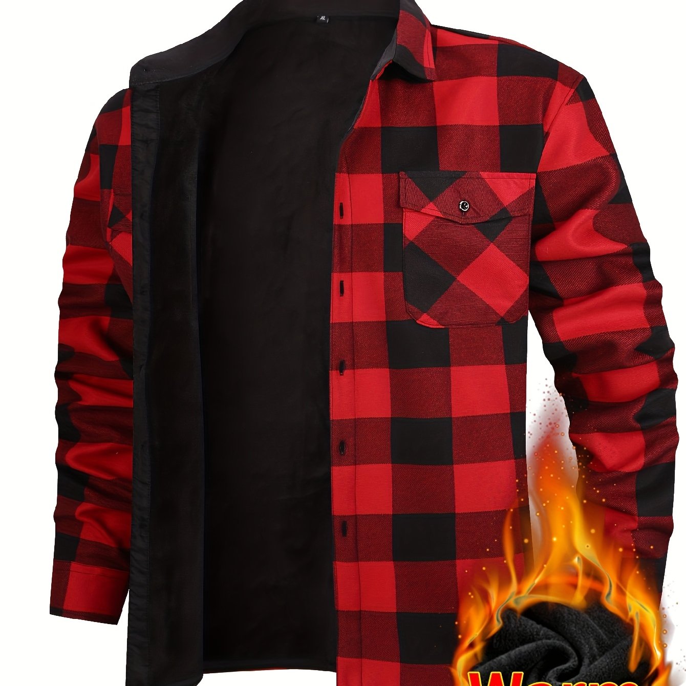 TEMU Men's Winter Shirt 2025 | Brushed Fleece Lined Heavyweight, Cold Weather Essential, Ultra-warm Fleece Interior, With Lapel Collar, Long Sleeve