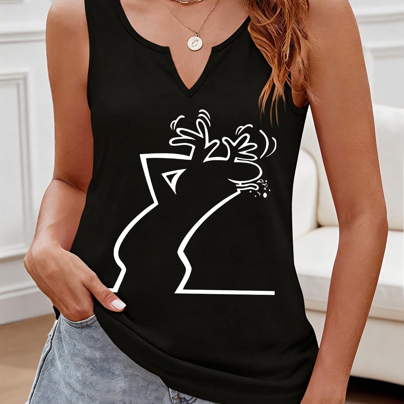TEMU Graphic Print Tank Top, Sleeveless Casual Top For Summer & Spring, Women's Clothing