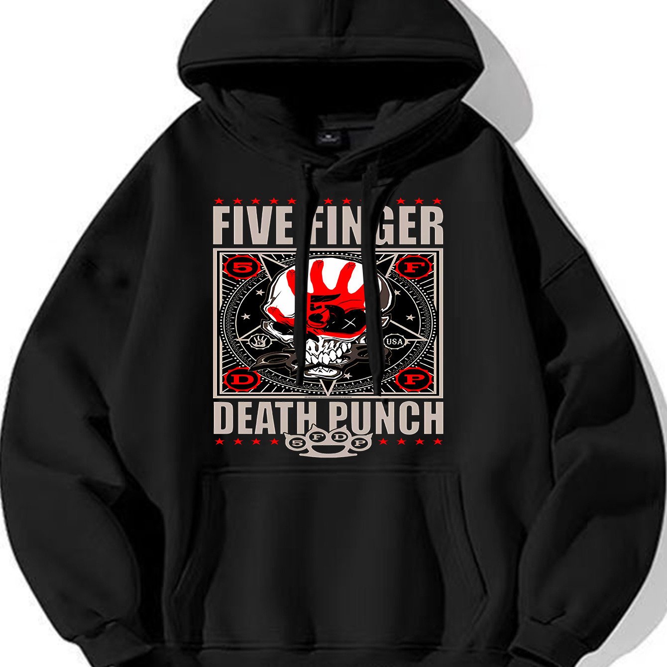 Image of Men's Hoodie With Ffdp Logo & Heavy Metal Print - Warm Polyester Blend Kangaroo Pocket, Regular Fit Long Sleeve Suitable For Concerts & Daily Wear - Band Outfit