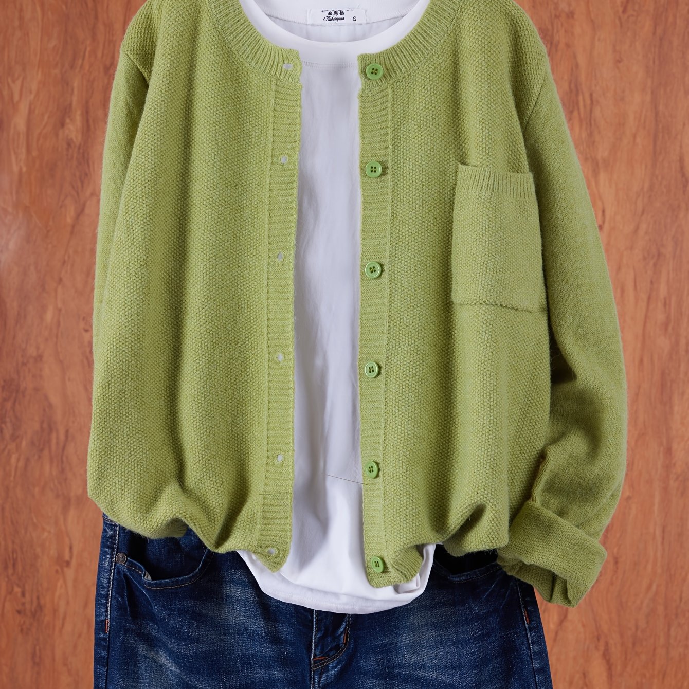 TEMU Drop Shoulder Long Sleeve Solid Cardigan, Casual Button Front Patched Pocket Cardigan For Spring & Fall, Women's Clothing