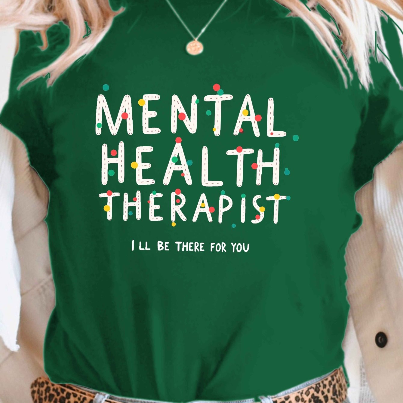 TEMU Casual Short-sleeve Crew Neck T-shirt For Women Featuring A Print Related To Mental Health Therapy, Perfect For Spring And Summer